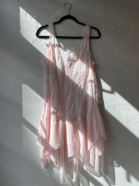 Vintage Sheer Pink Slip Dress / Large