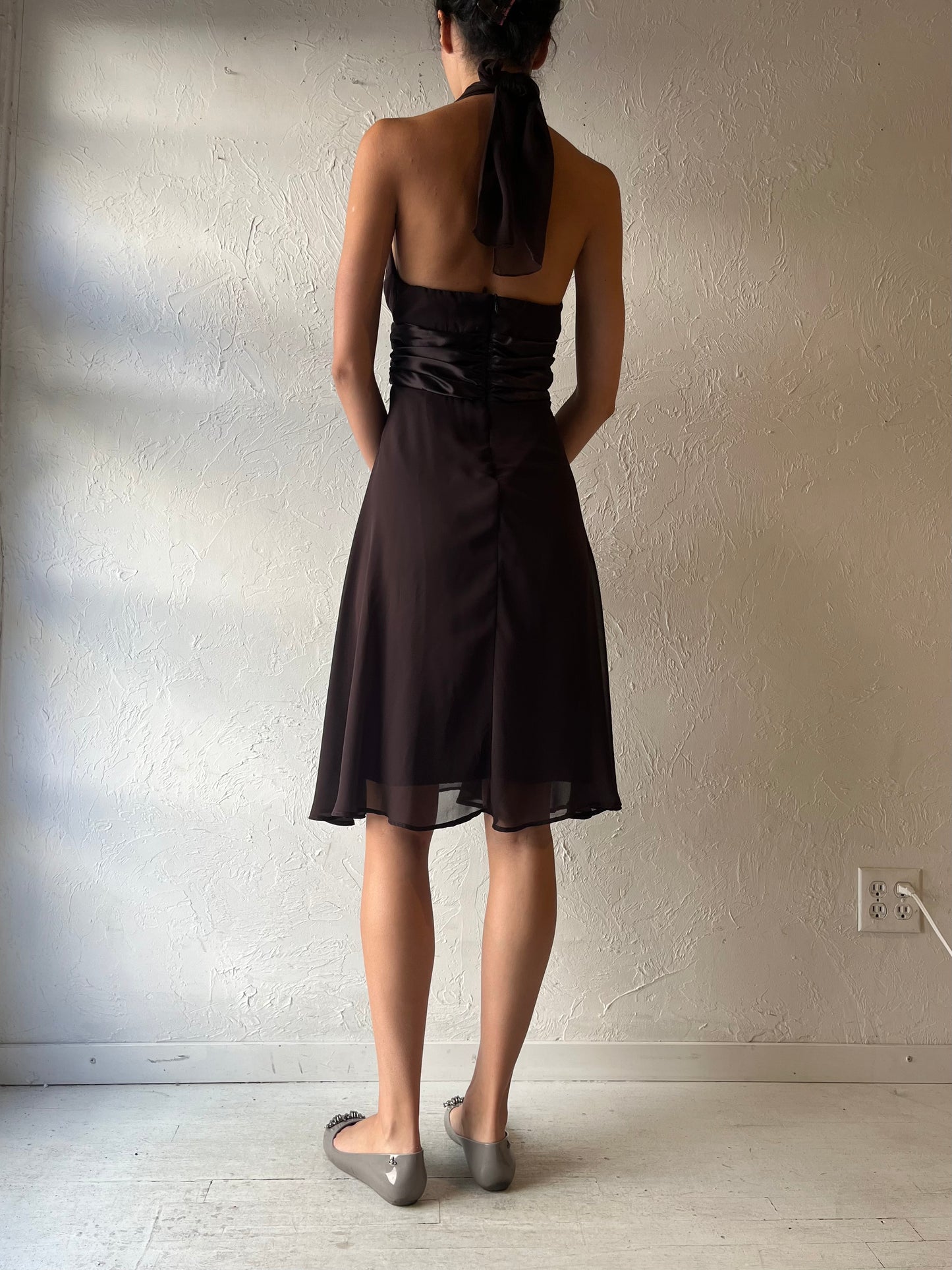Y2k 'Connected' Brown Halter Formal Summer Dress / Small