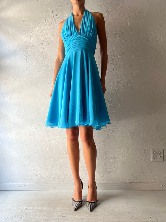 Y2k 'Bari Jay' Blue Halter Formal Dress / Small