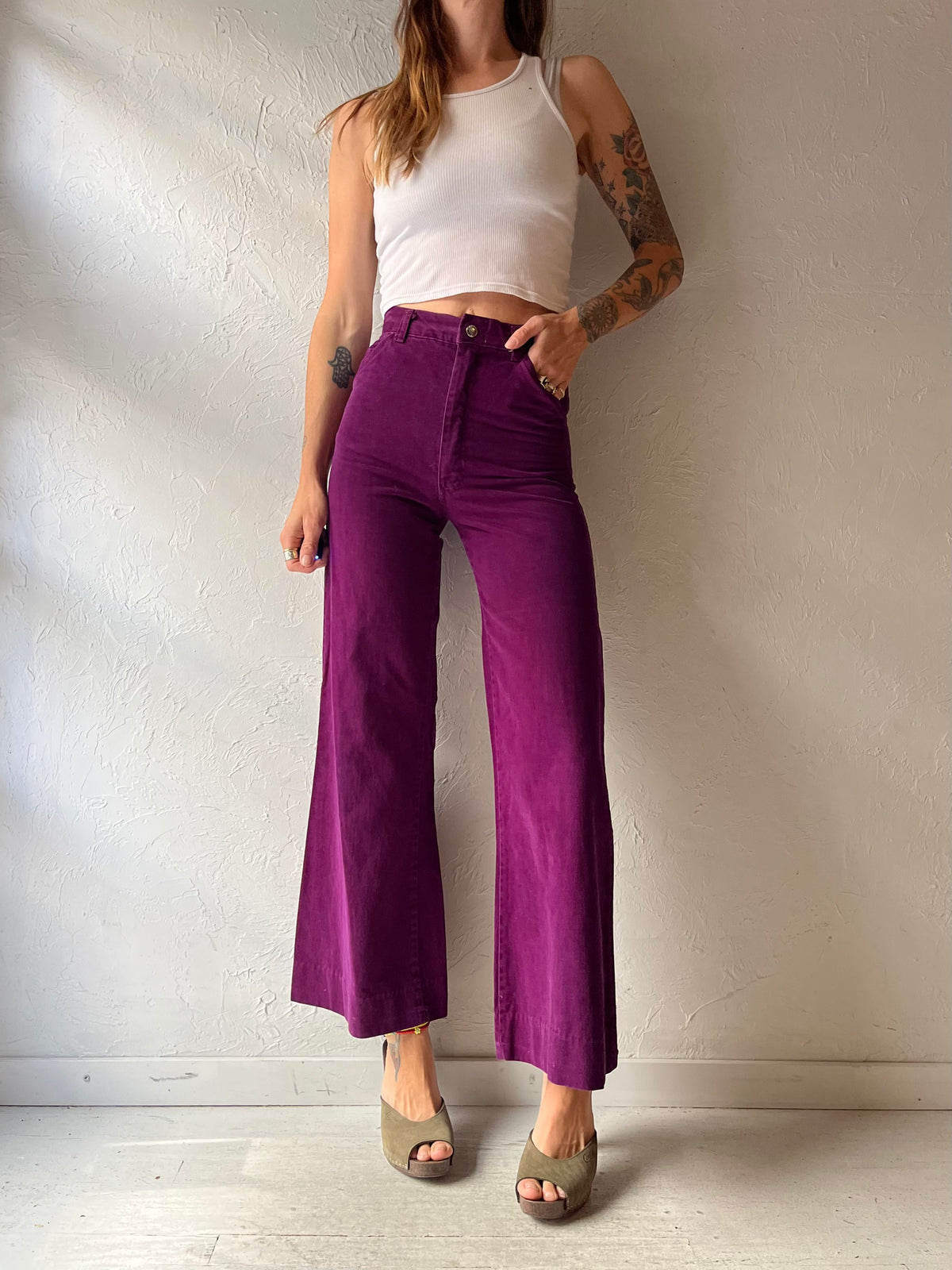70s 'Play Ranch' Purple High Waisted Retro Bell Bottoms / XS