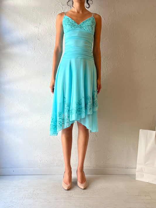 Y2k Beaded Blue Asymmetrical Dress / Small