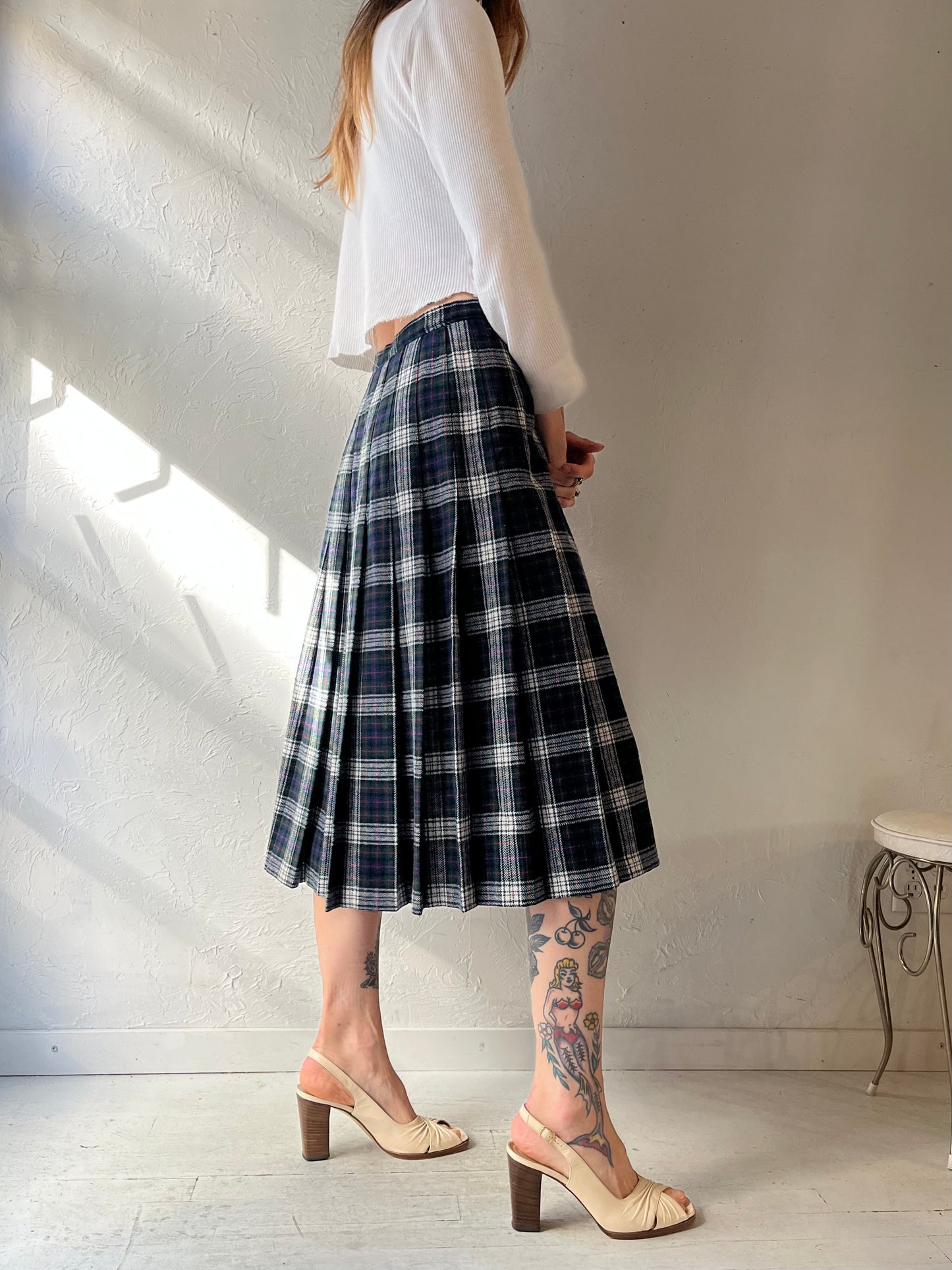 90s 'Pendleton' Plaid Wool Midi Wrap Skirt / Small
