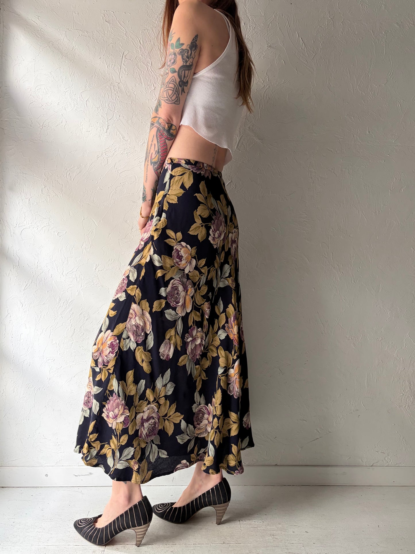 90s ‘Karen Kane’ Floral Print Grunge Spring Maxi Skirt / Sma