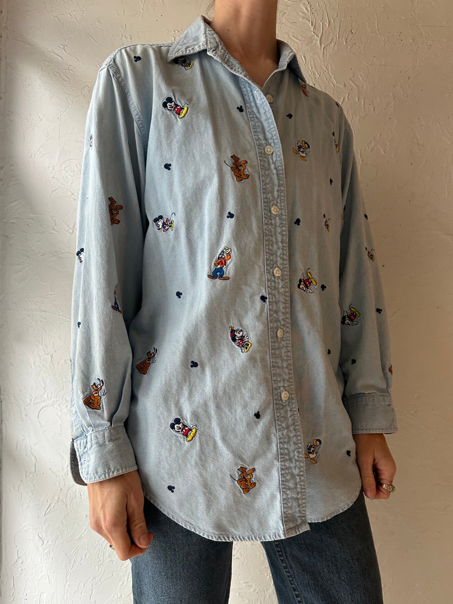 90s 'Disney' Embroidered Denim Shirt / Medium