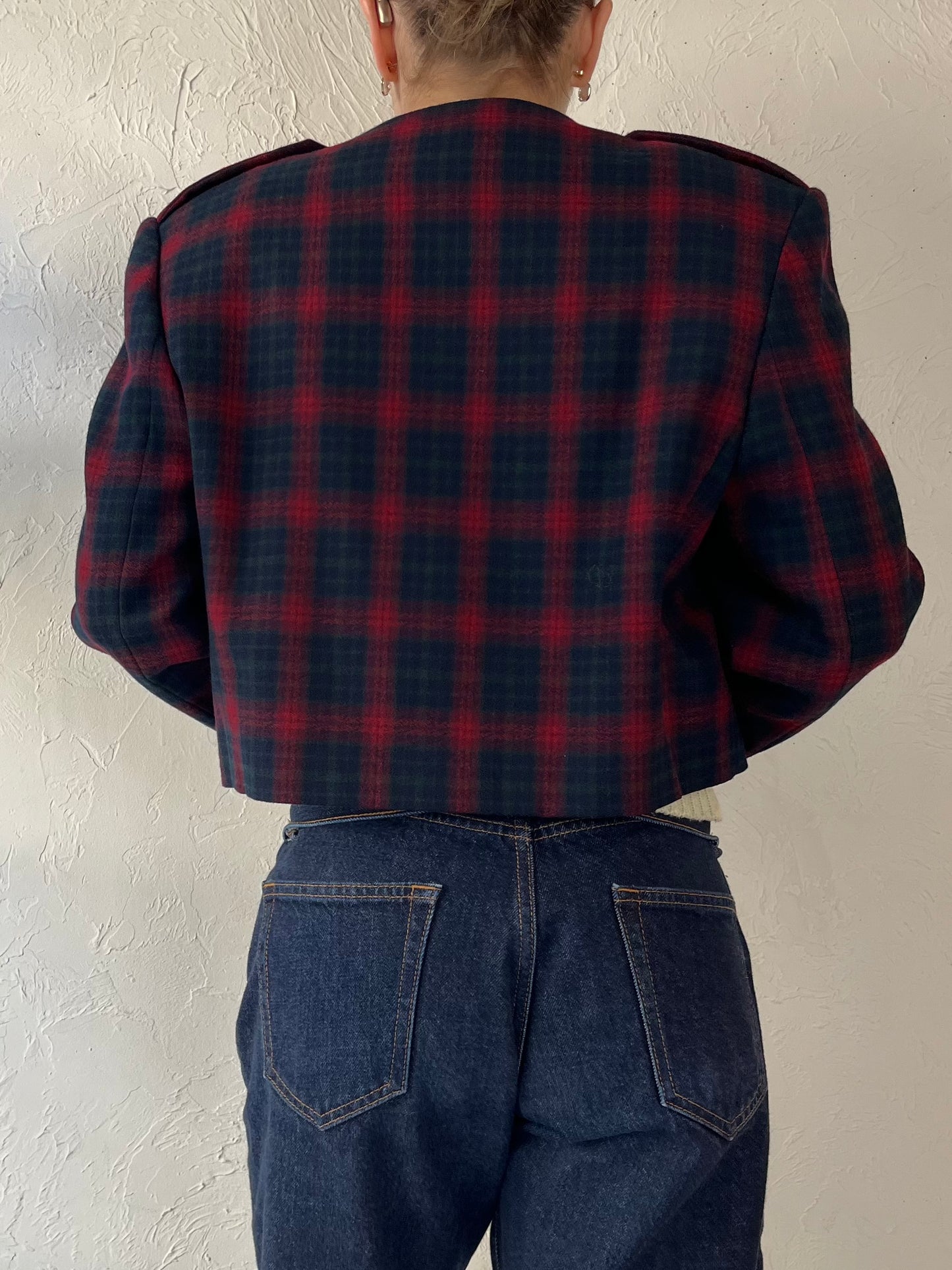 90s JH Collectibles’ Cropped Wool Plaid Jacket / Medium