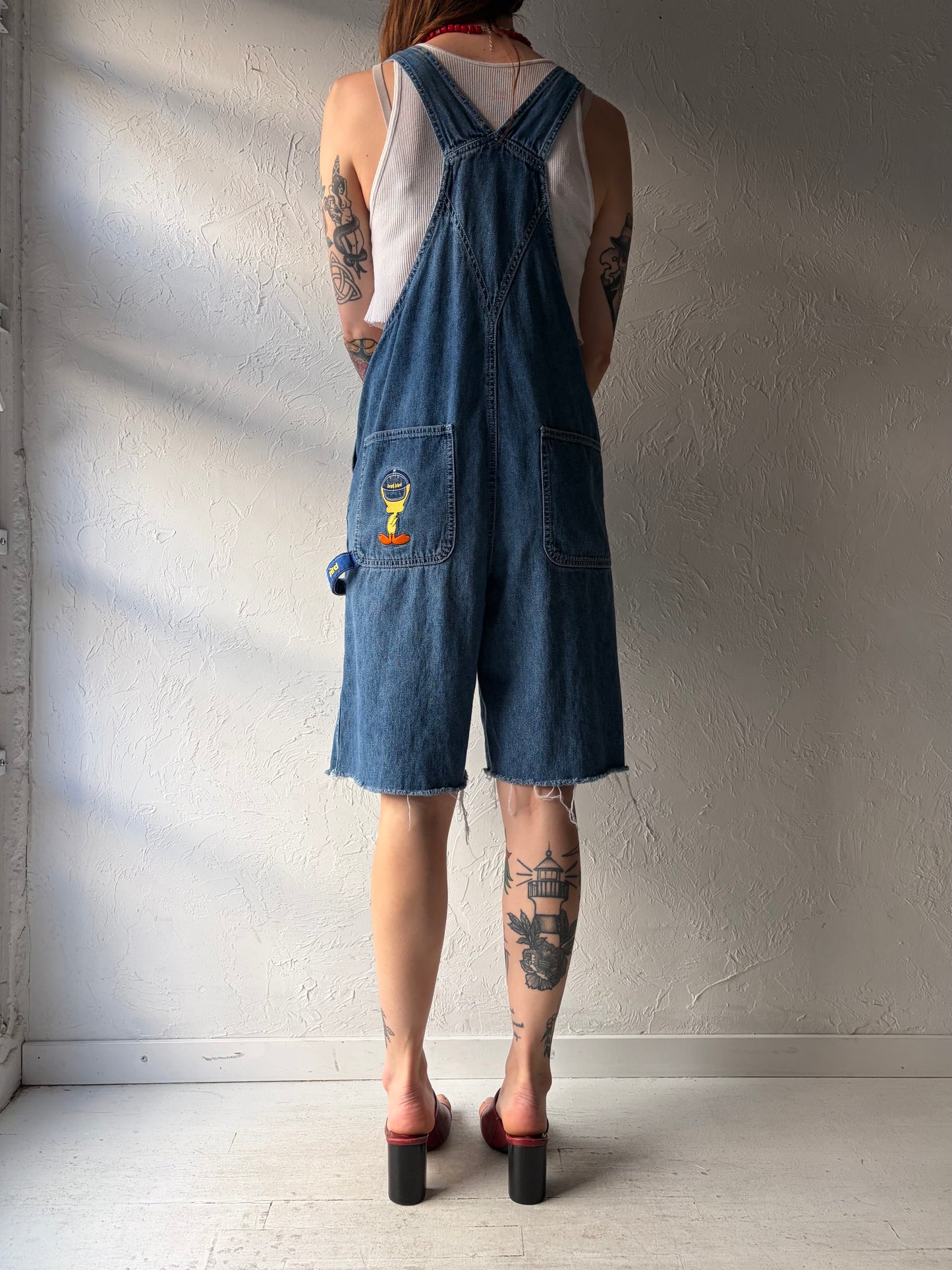 90s 'Warner Bros Looney Tunes' Denim Overalls Shorts / Small