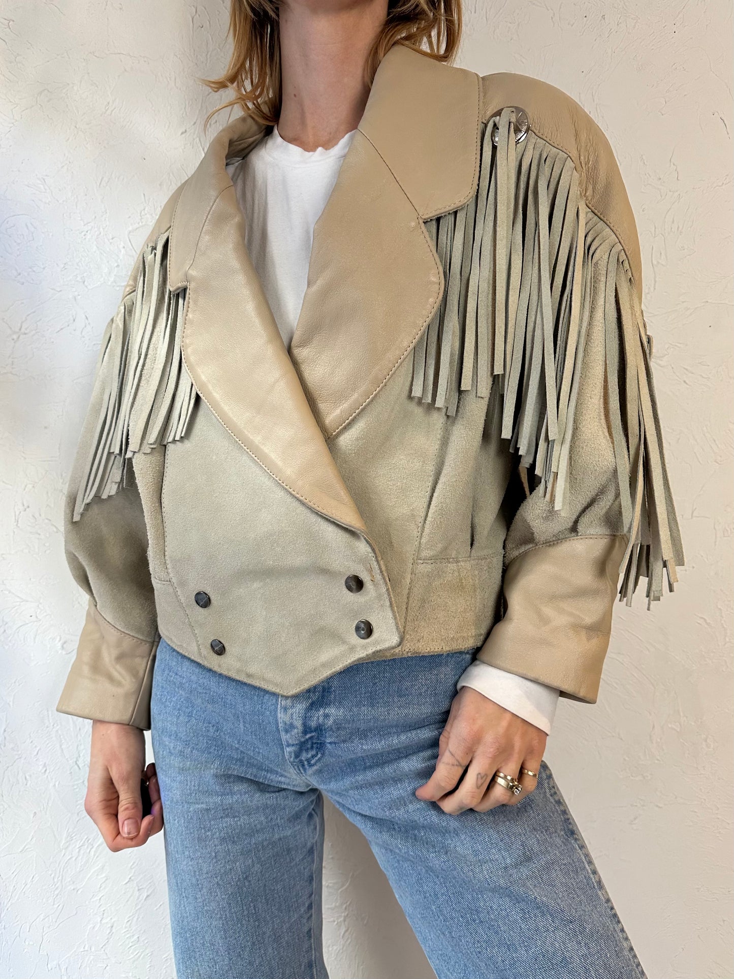 90s 'D'Piel Cevis' Two Tone Suede Leather Fringe Jacket / Medium