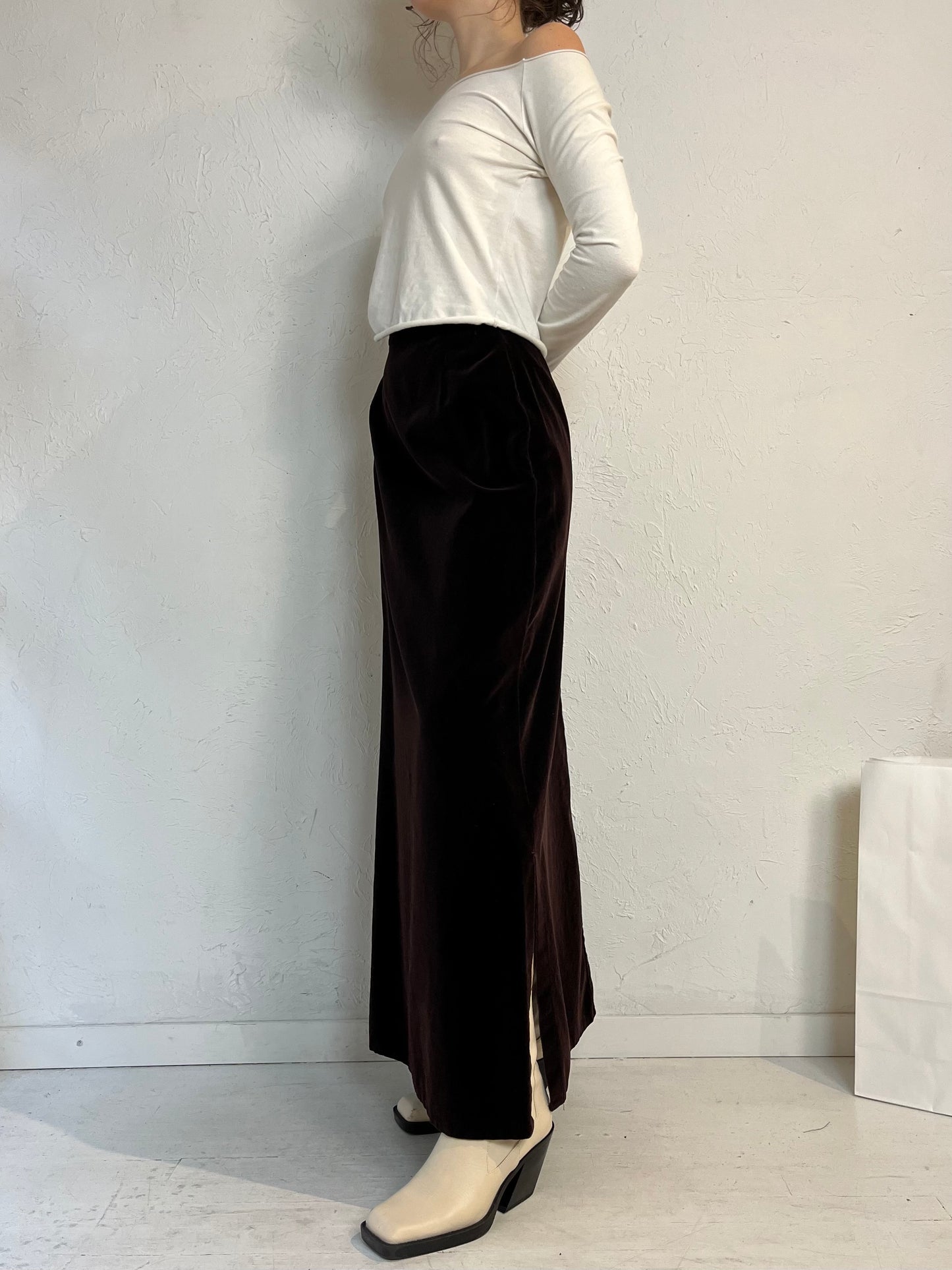 80s 'Tanjay' Brown Velvet Maxi Skirt / Union Made / XS