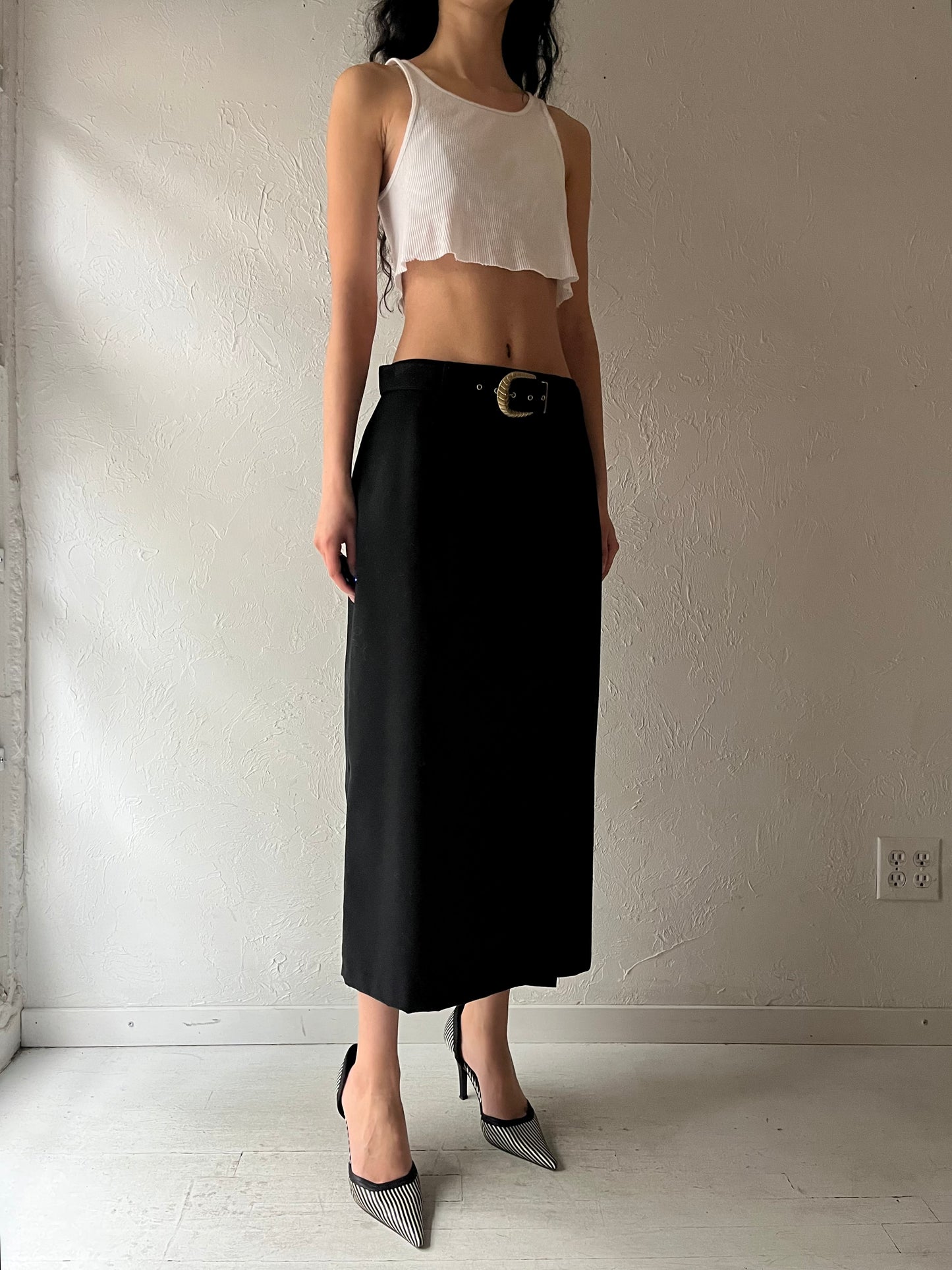 80s 'Two Roads' Black Pencil Skirt / Medium