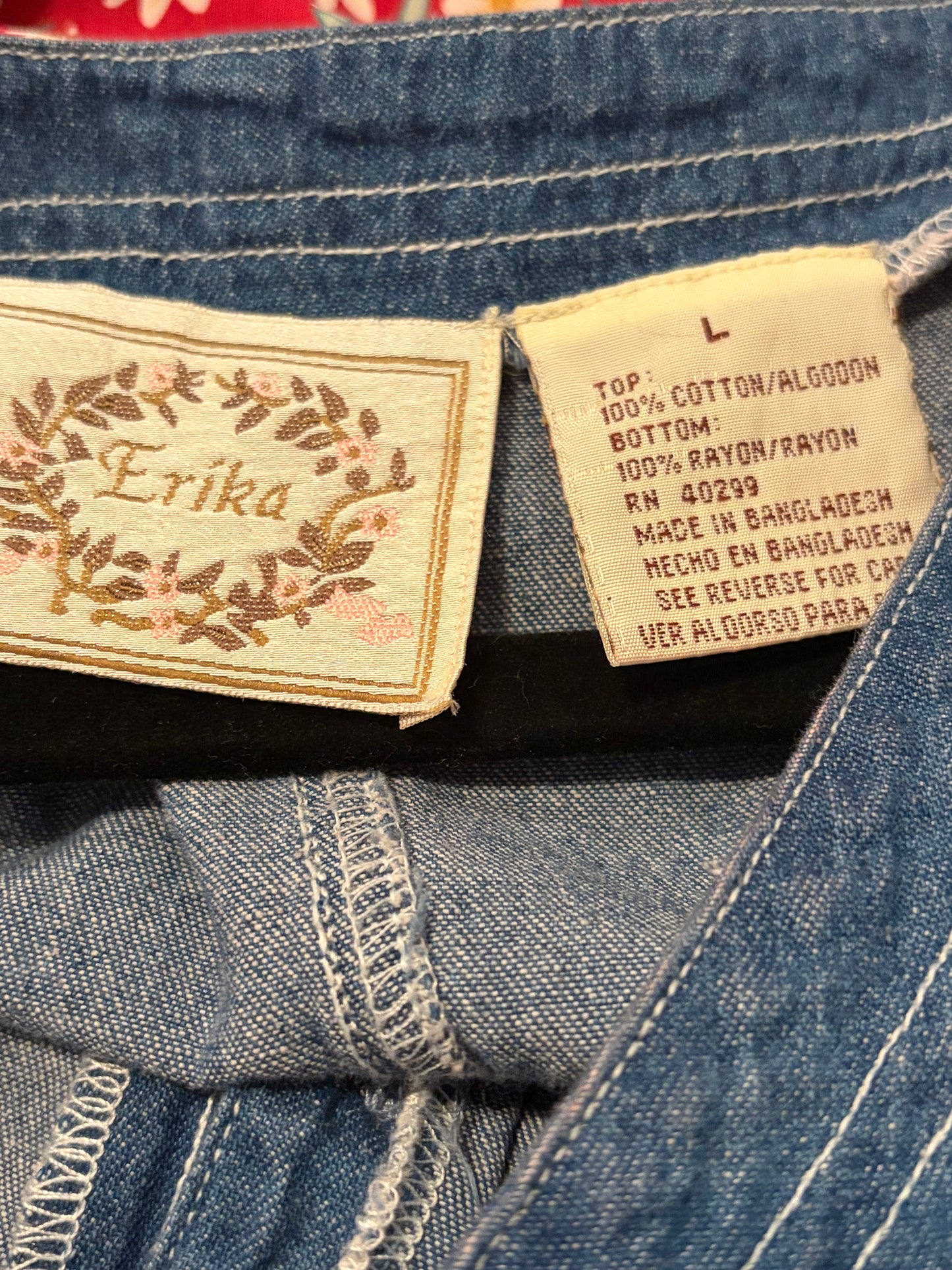 90s 'Erika' Floral Denim Western Midi Dress / Large