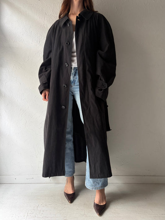 90s 'Christian Dumas' Black Minimalist Trench Coat / 1990s Classic Tailored Timeless Normcore Chic Overcoat /  Large