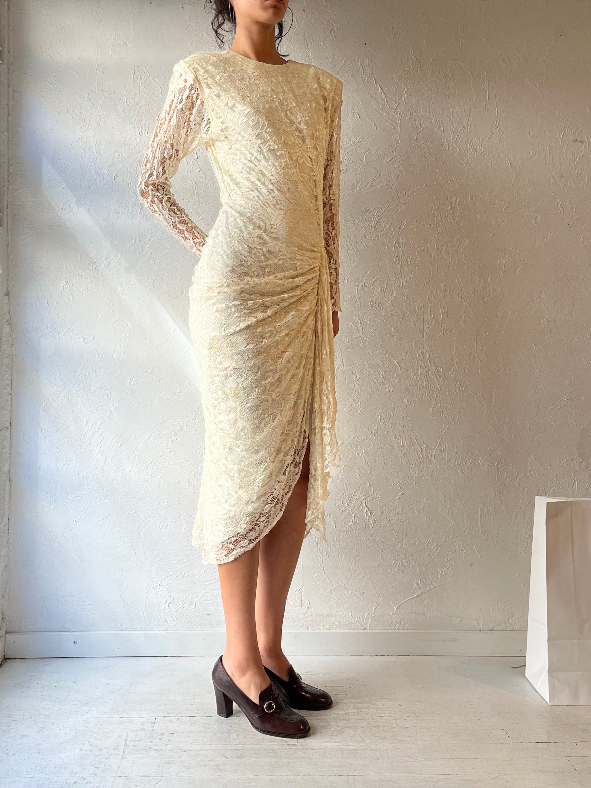 80s 'Night Moves' Cream Lace Formal Dress / Small 80s 'Night Moves' Cream Lace Formal Dress / Small