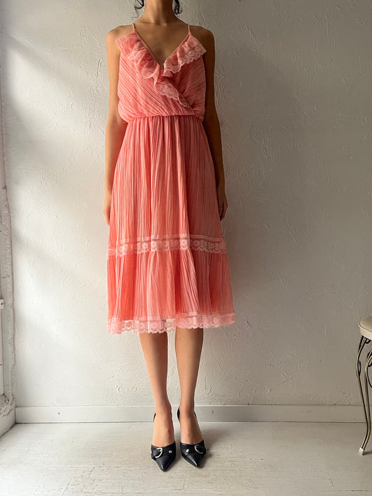 Vintage Peach Midi Dress / Medium