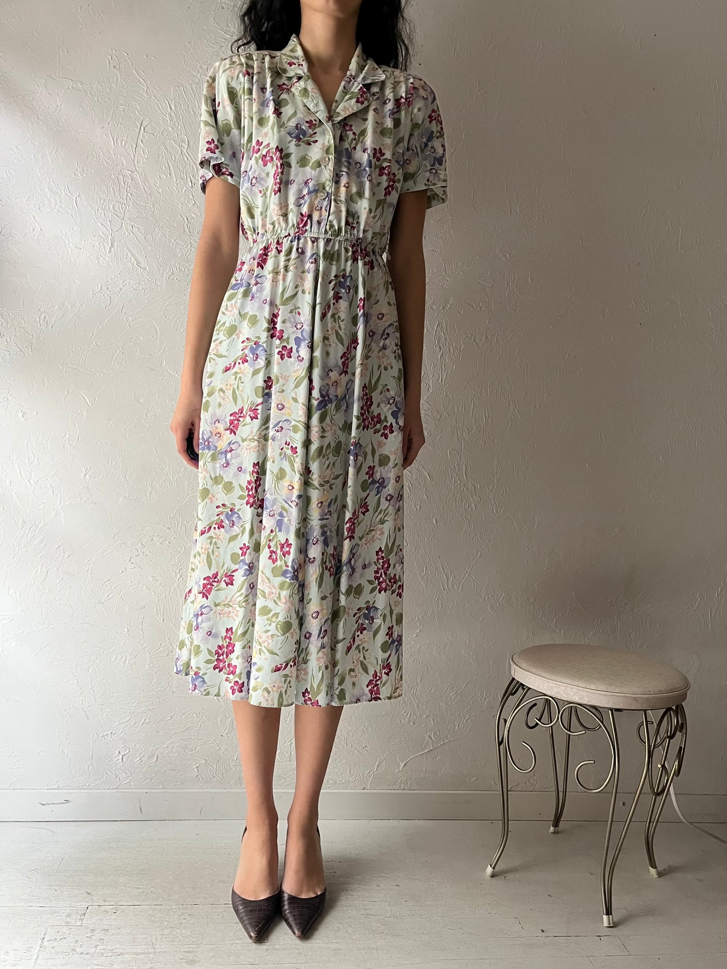 80s 'Classics' Floral T-shirt Midi Dress / Small