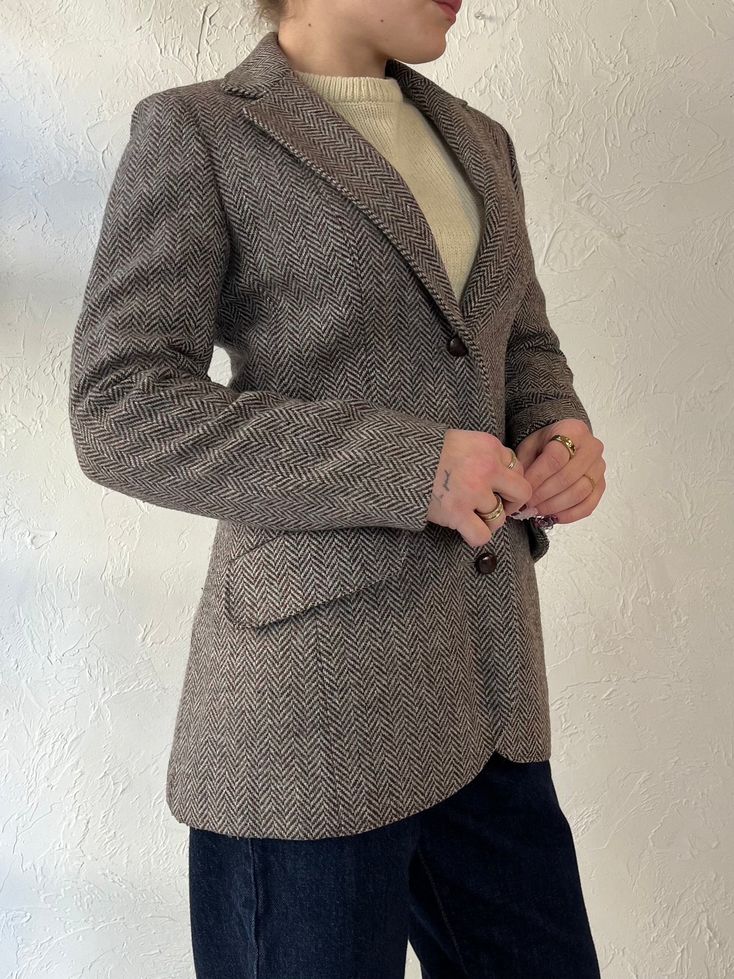 80s ‘Jacardi’ Fitted Wool Blazer / Small