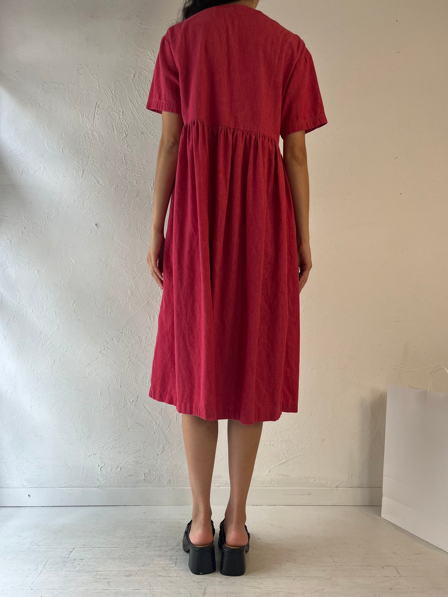 Vintage Handmade Red Midi Dress / Medium