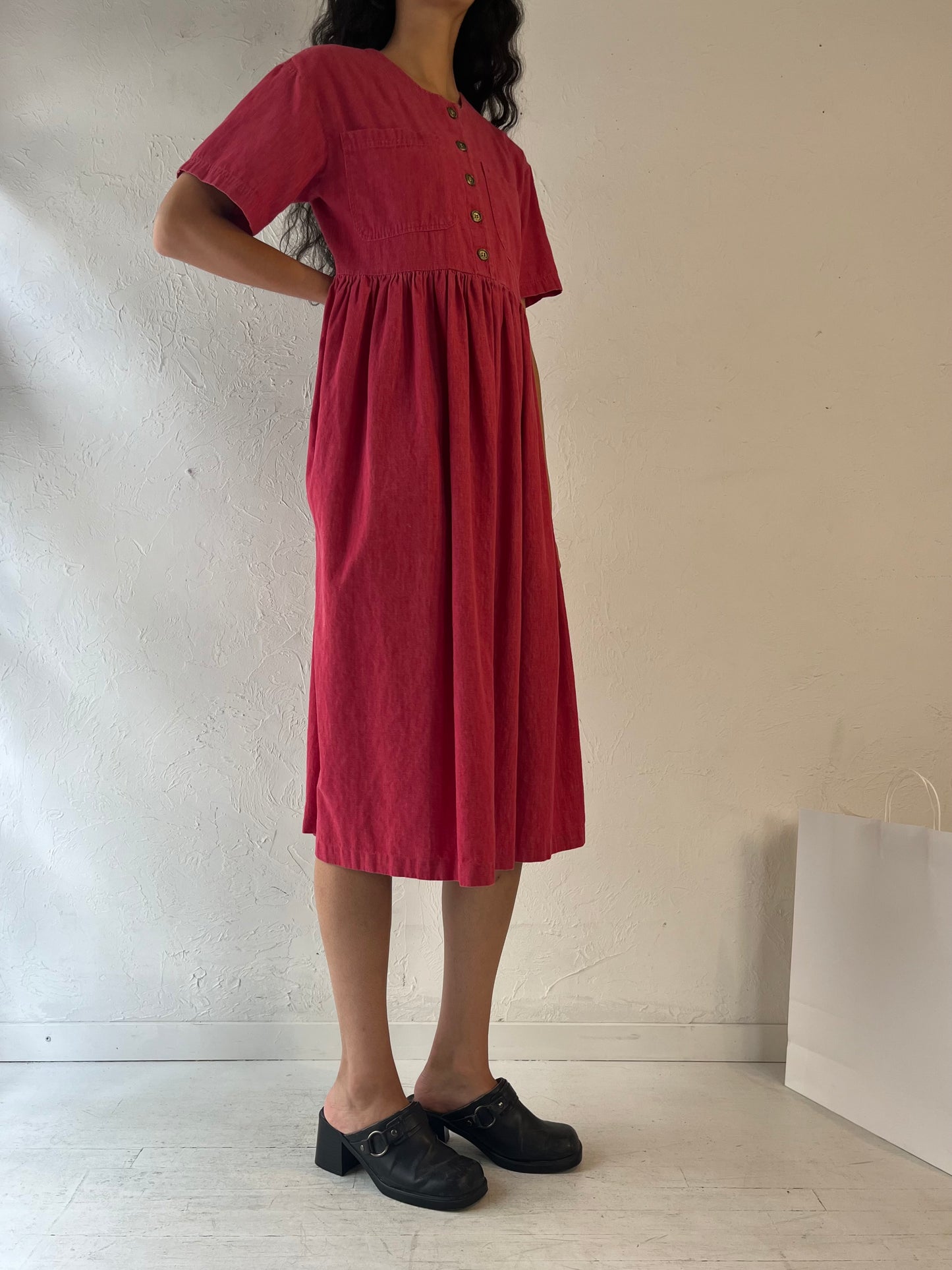 Vintage Handmade Red Midi Dress / Medium