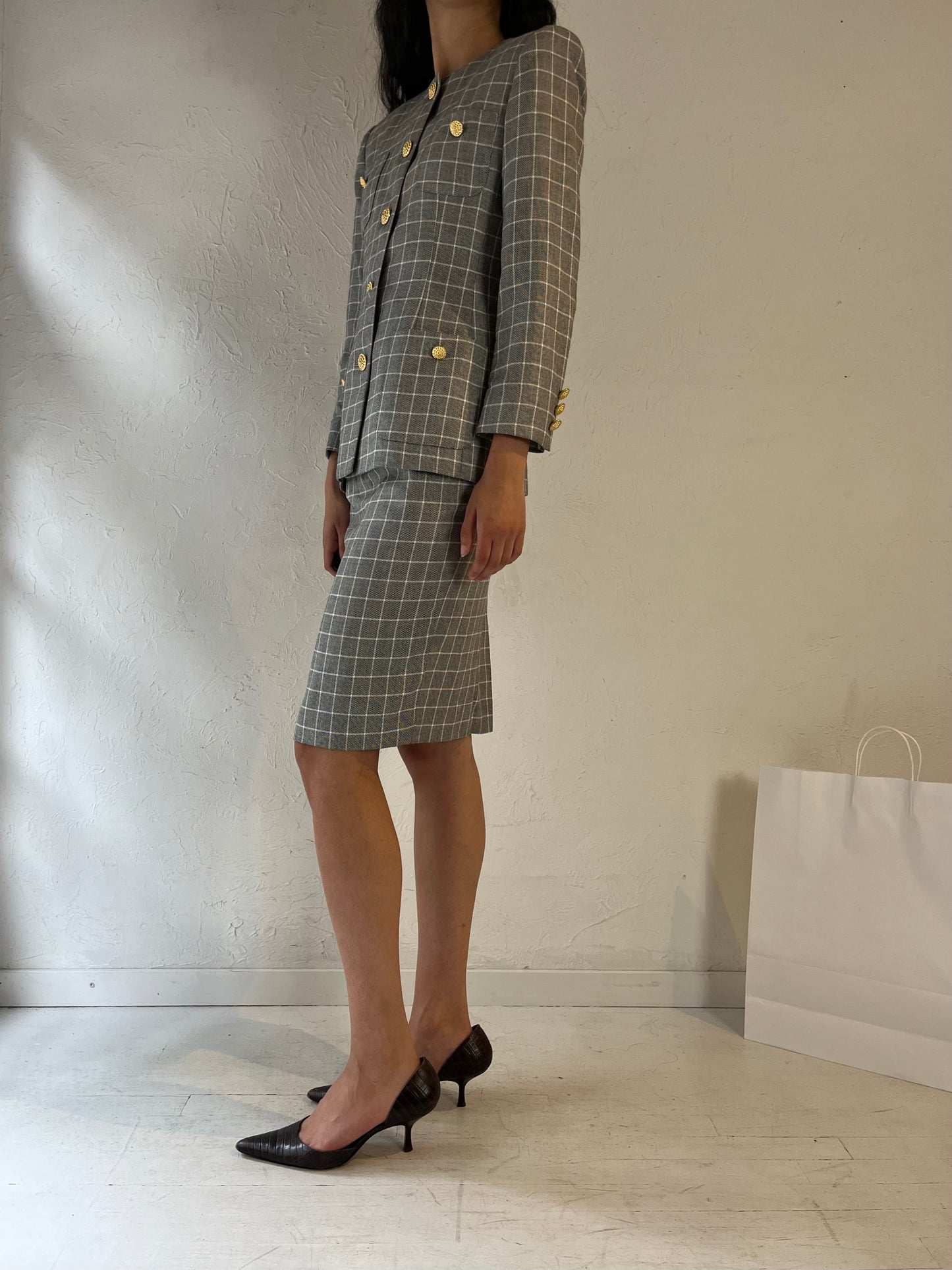 90s 'Saville' Gray Skirt Suit Set / XS