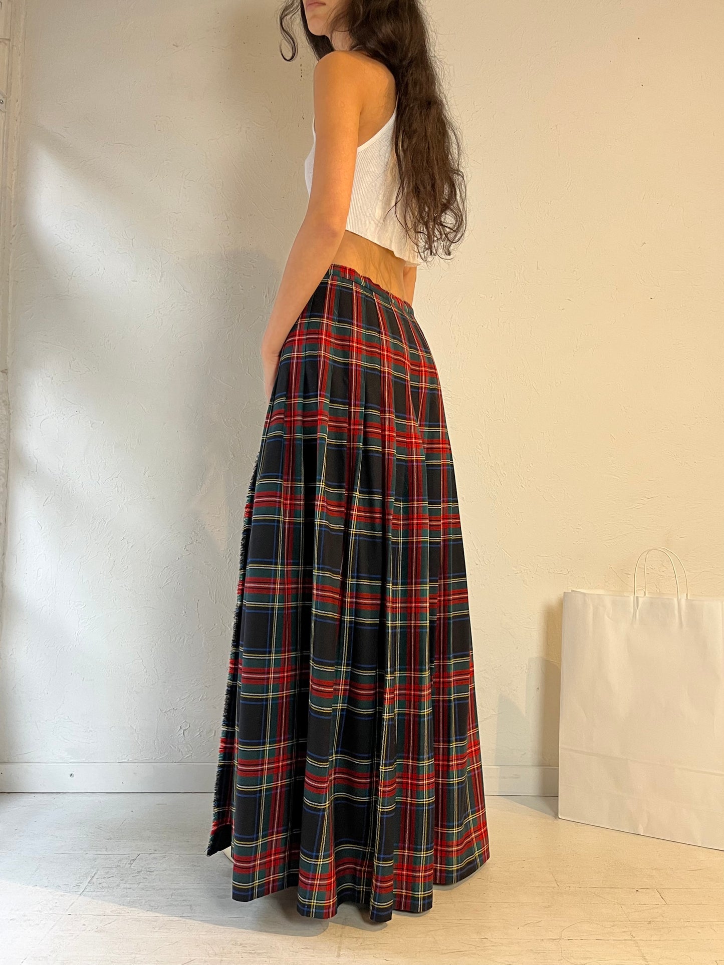 70s ‘Surrey Classics' Plaid Wool Maxi Skirt / Small - Medium