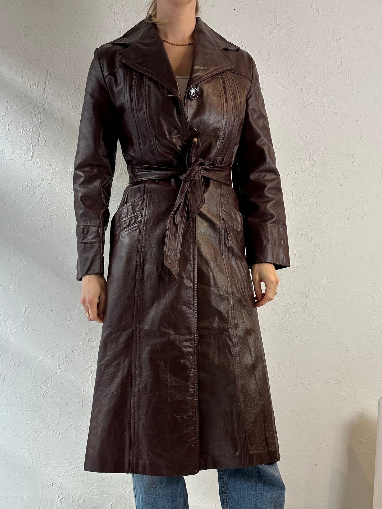 70s 'Wilsons' Burgundy Leather Trench Coat / Small