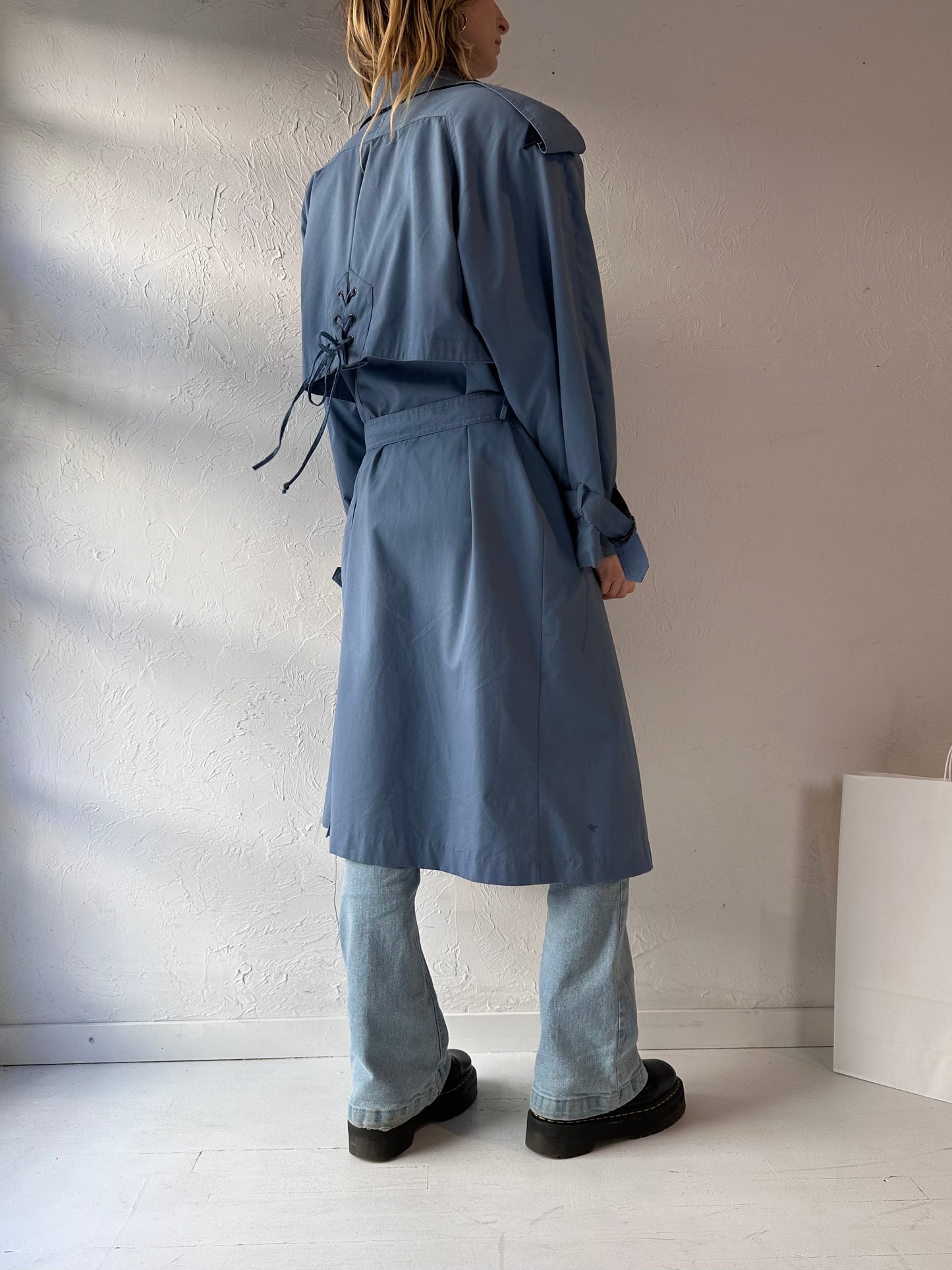 90s 'Collection Elegante' Blue Trench Coat / Large