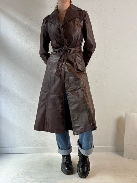 70s 'Wilsons' Burgundy Leather Trench Coat / Small