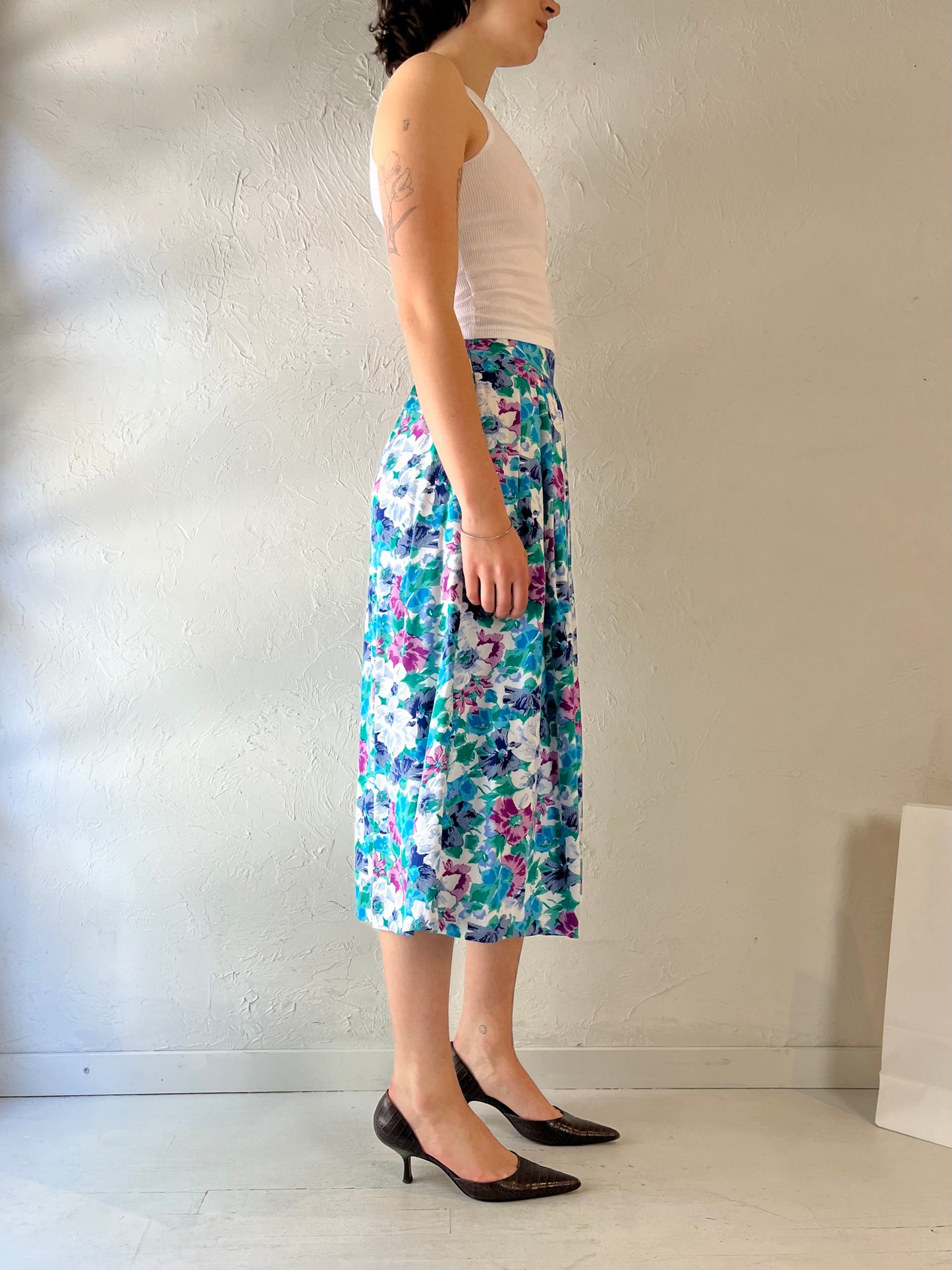 80s '180 Sauve' Patterned Rayon Midi Skirt / Small