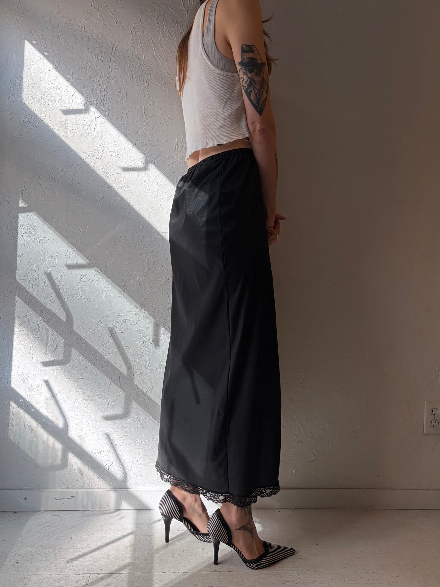 60s 'Kayser' Black Slip Skirt / Small