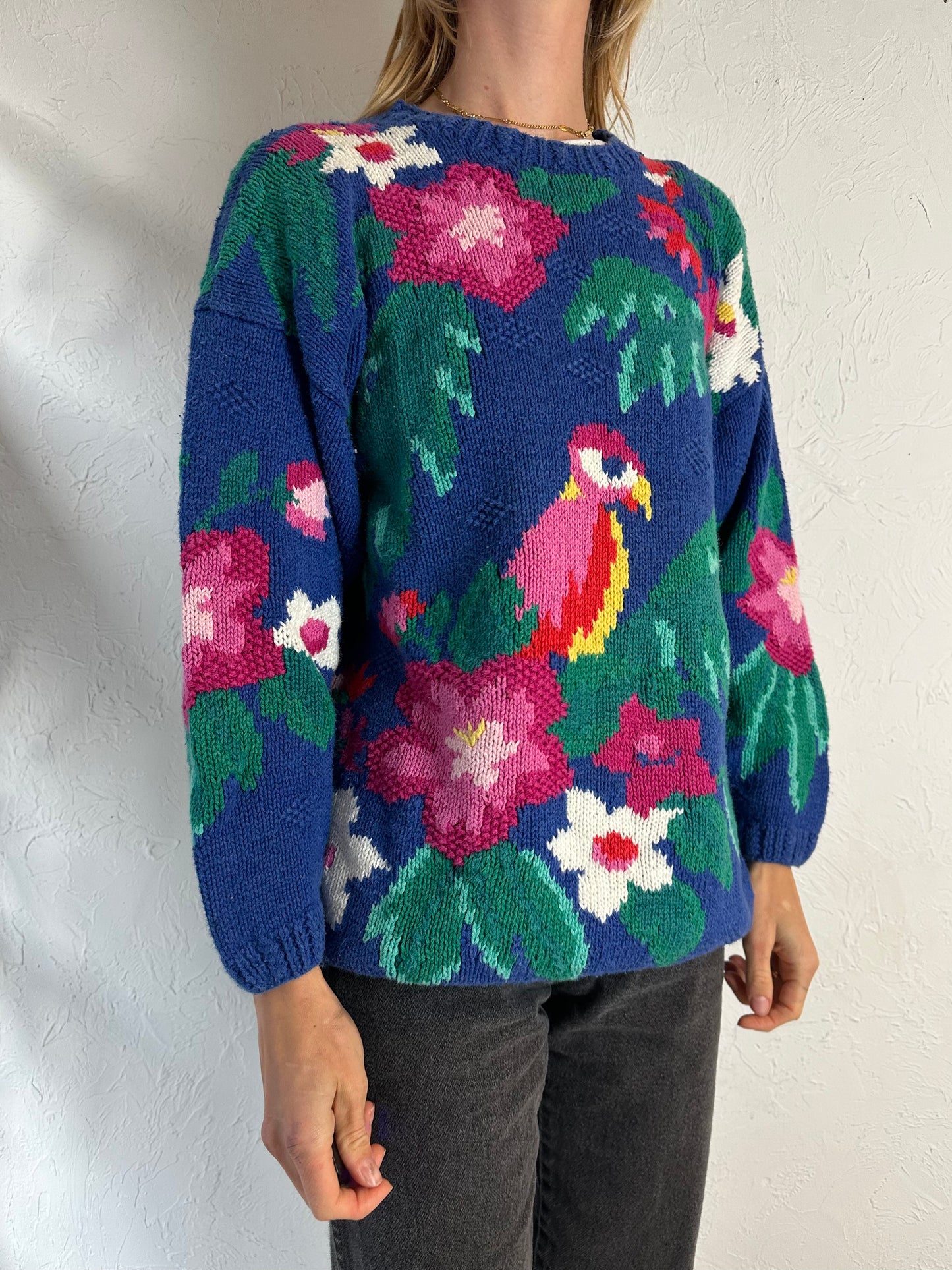 90s 'IZOD' Cotton Knit Parrot Sweater / Medium