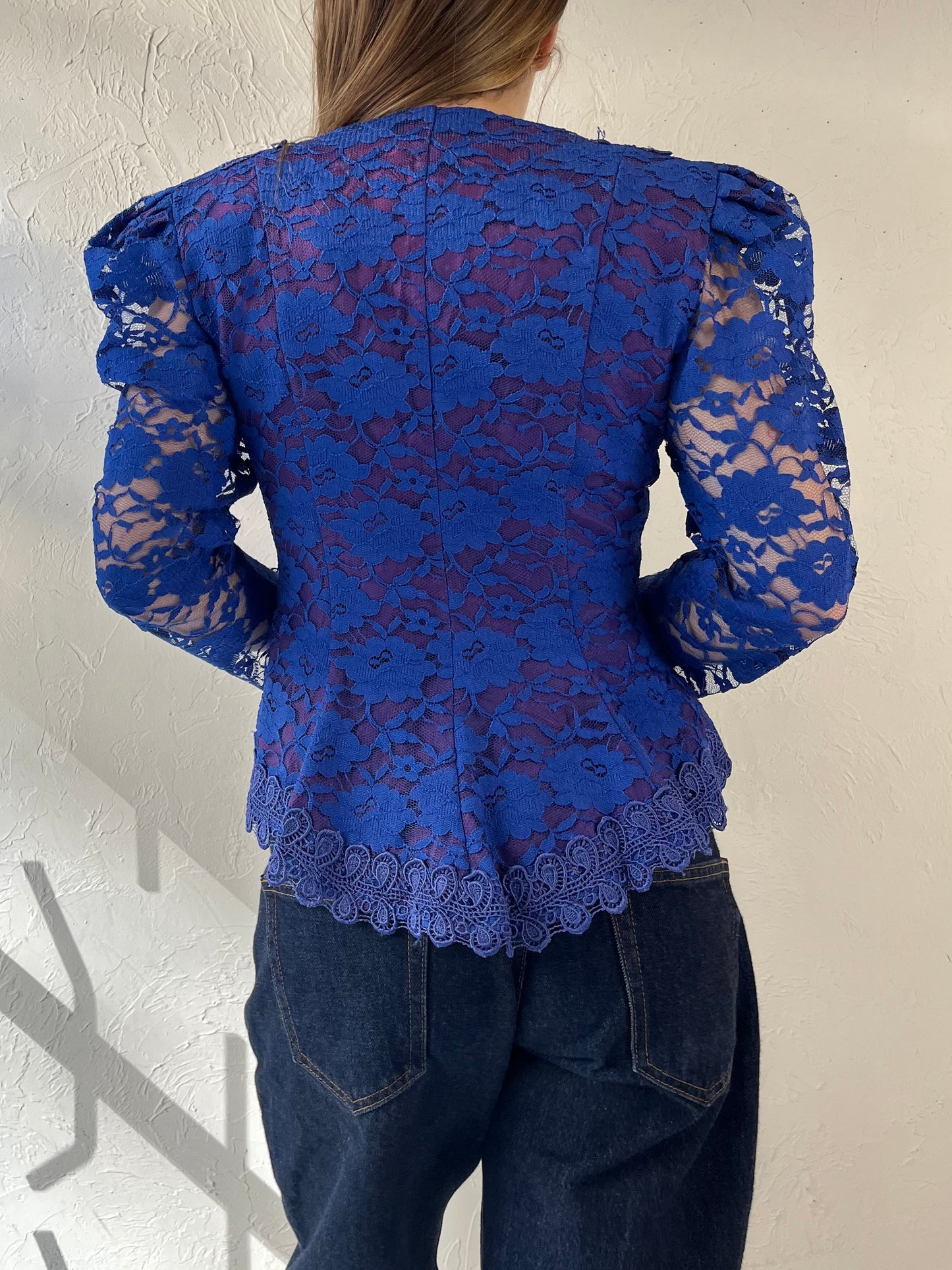 80s ‘Lori Ann’ Blue Lace Jacket / Small