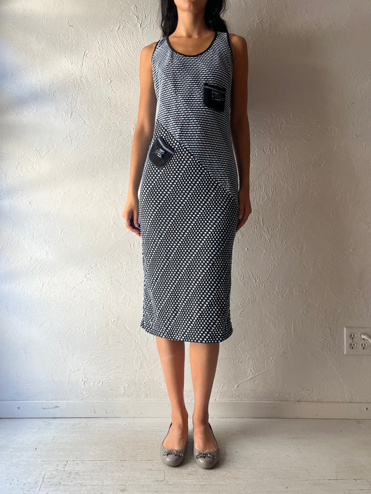 70s 'Artex' Blue Knit Retro Midi Dress / Medium