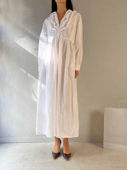 Y2K ‘Dressed in White’ Long Sleeve White Cotton Dress / XL