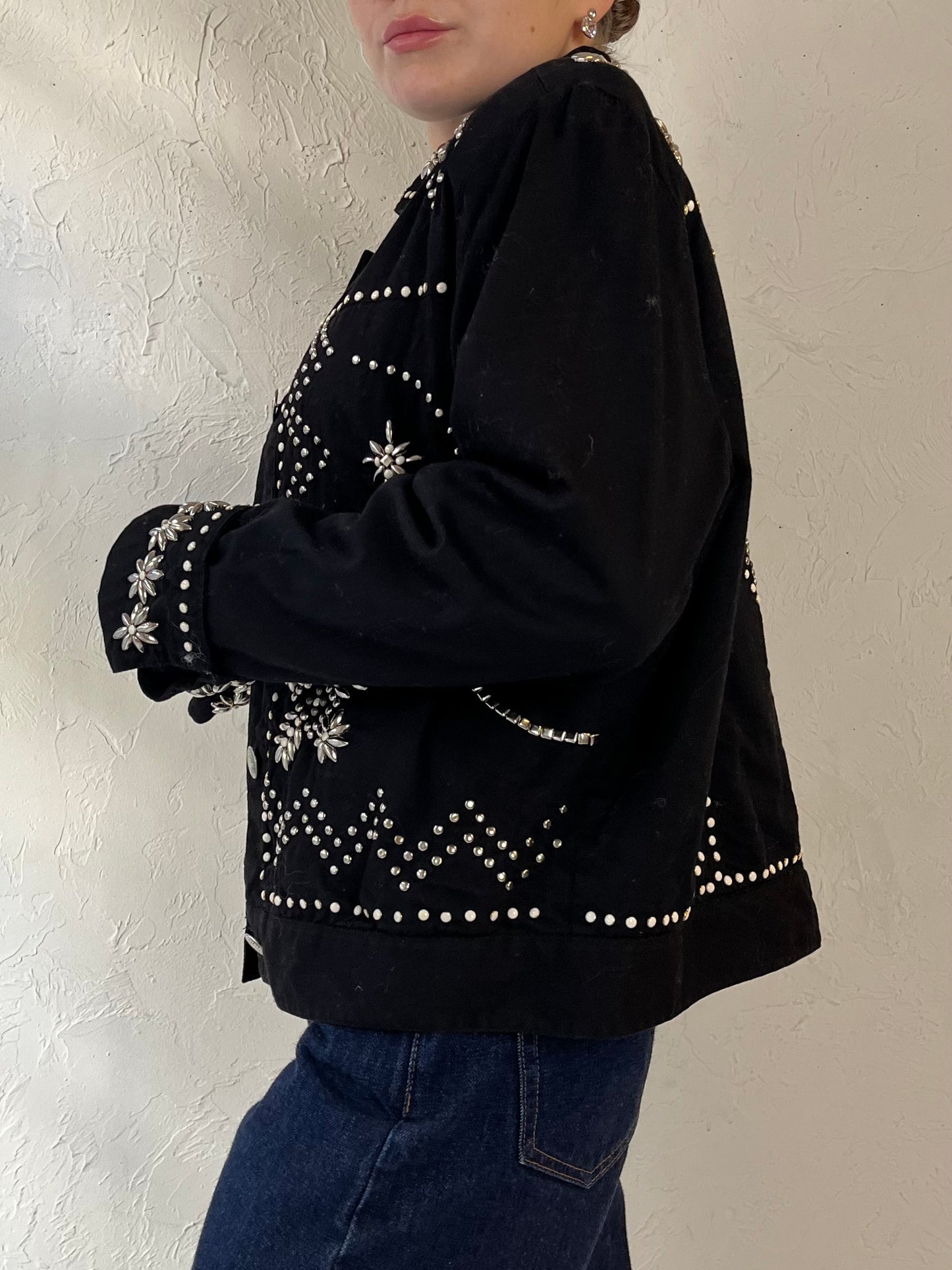 90s ‘Anage’ Black Studded Cotton Jacket / Large