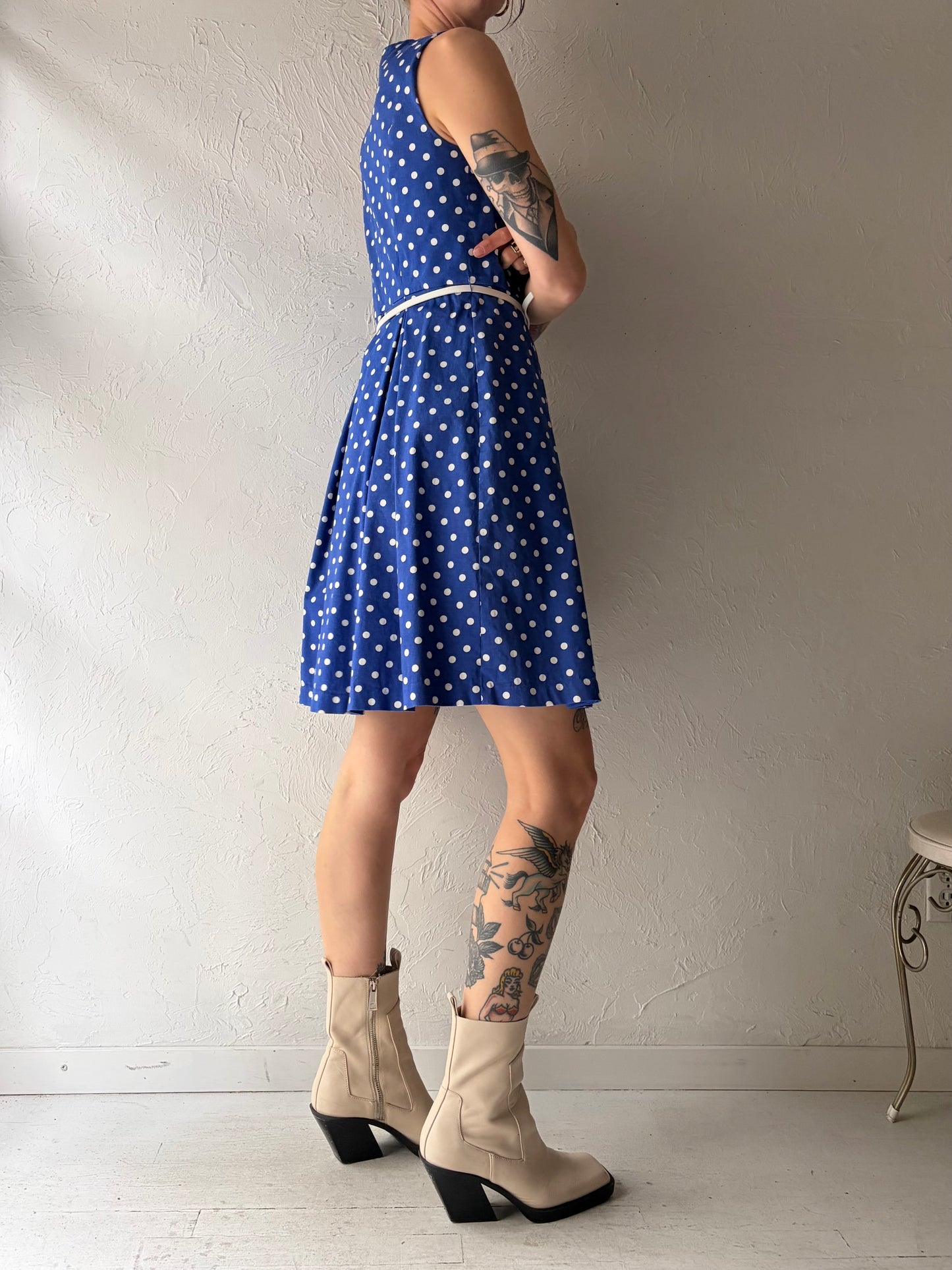 Y2k 'Liz Claiborne' Blue Polka Dot Retro Dress / Small