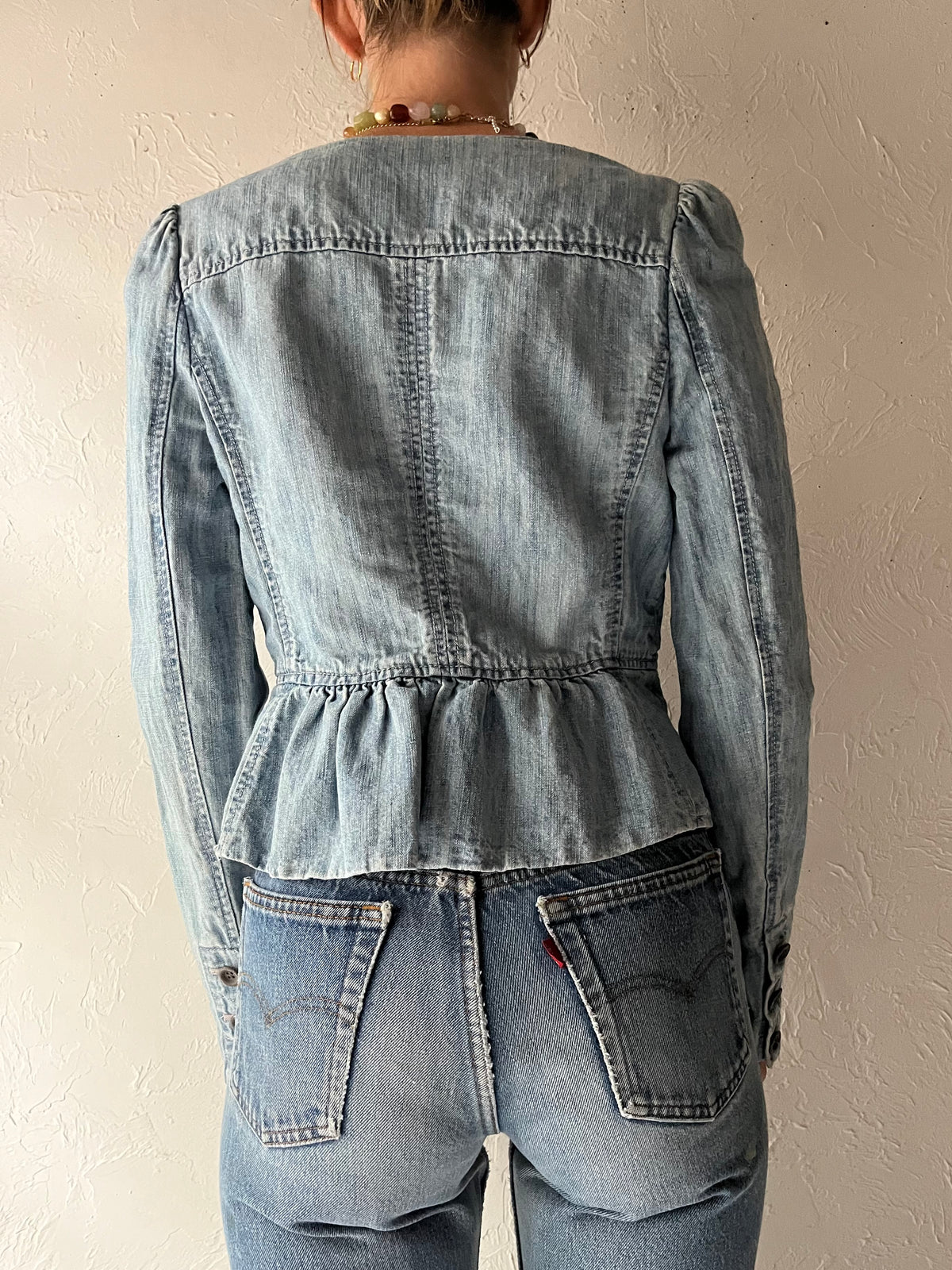 Y2k 'Sophisticate & Co' Blue Patchwork Quilted Denim Boho Fairy Grunge Embroidered Jean Jacket / Small