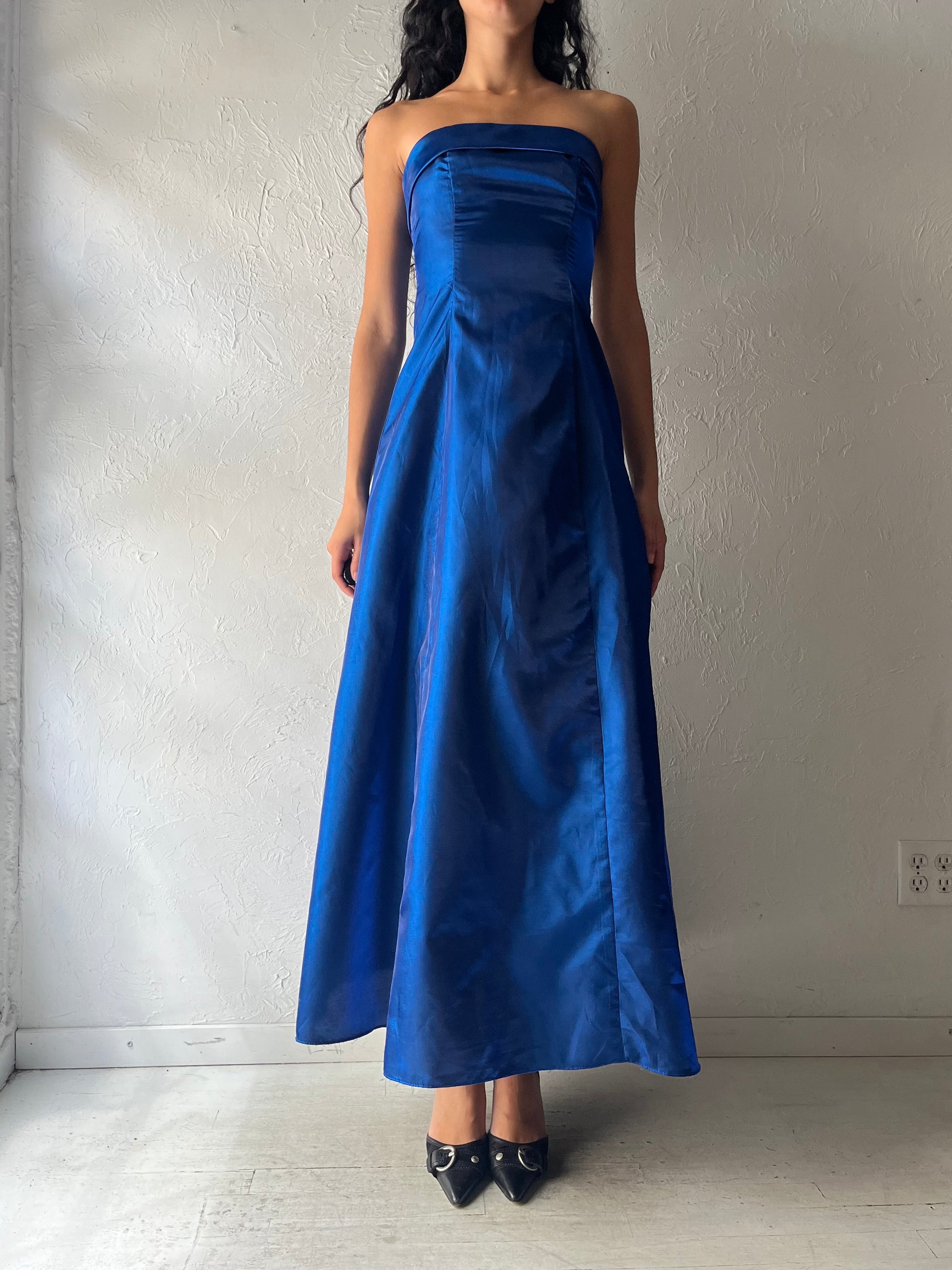 Y2k 'Urban Girl Nites' Blue Strapless Formal Prom Dress / Small