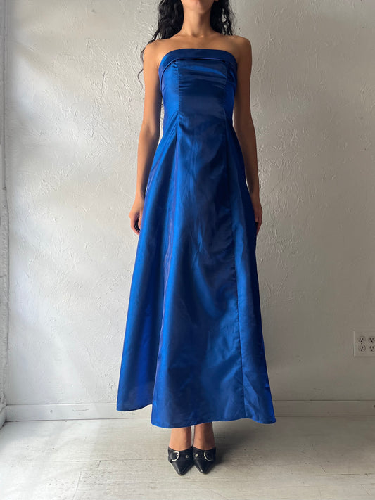 Y2k 'Urban Girl Nites' Blue Strapless Formal Prom Dress / Small