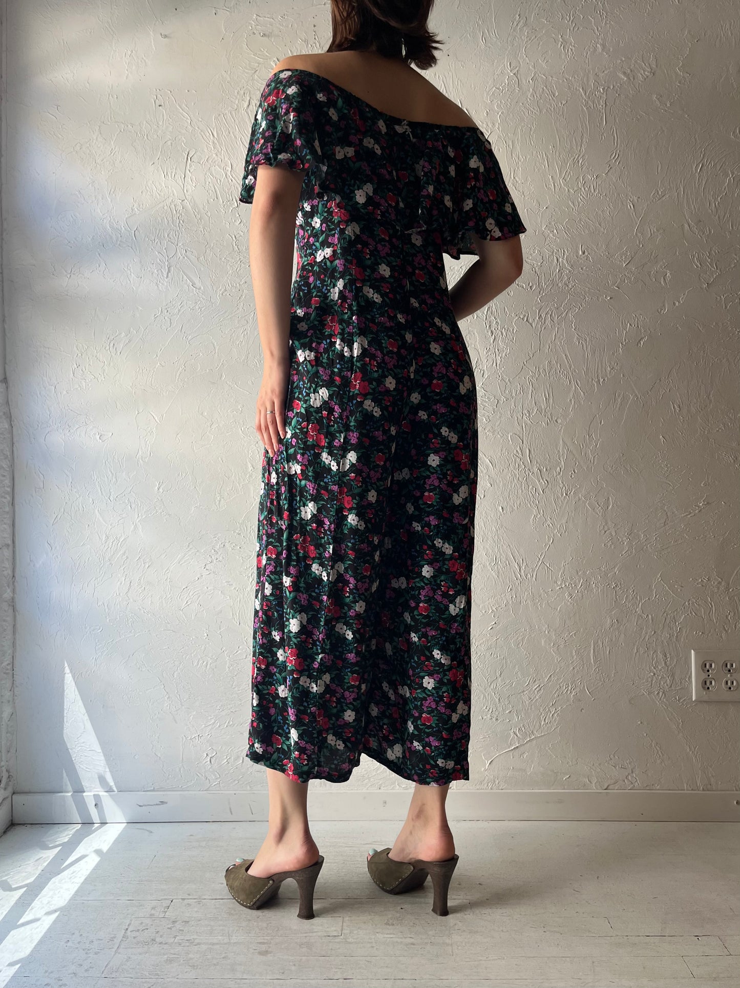 90s 'Going Forward' Romantic Floral Boho Jumpsuit / Vintage 1990s Cottagecore Summer One Piece Romper / Medium