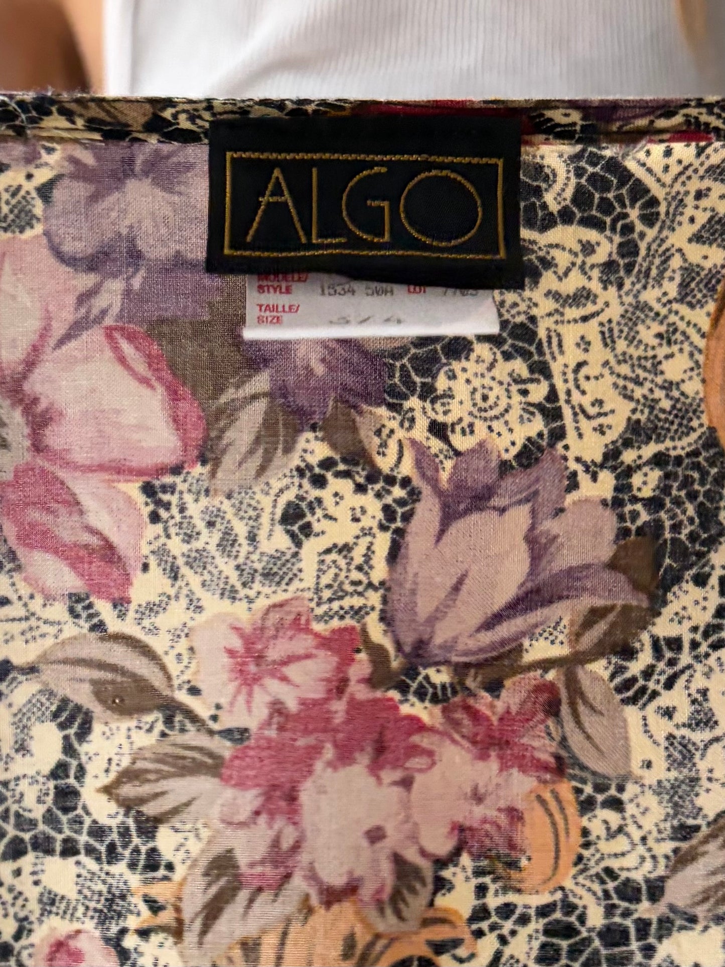 80s 'Algo' Floral Patterned Retro Top / Small