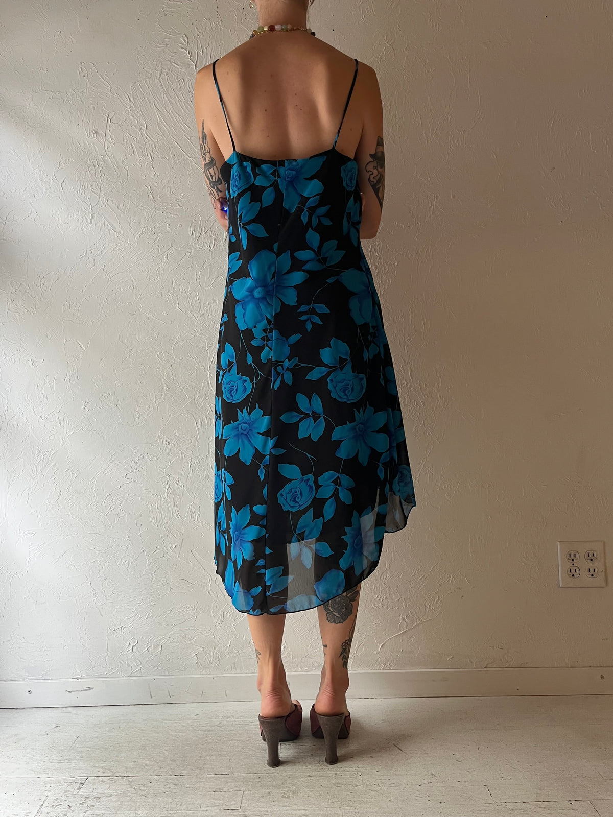 Y2k 'Fairweather' Blue Floral Print Assymetrical Dress / Large