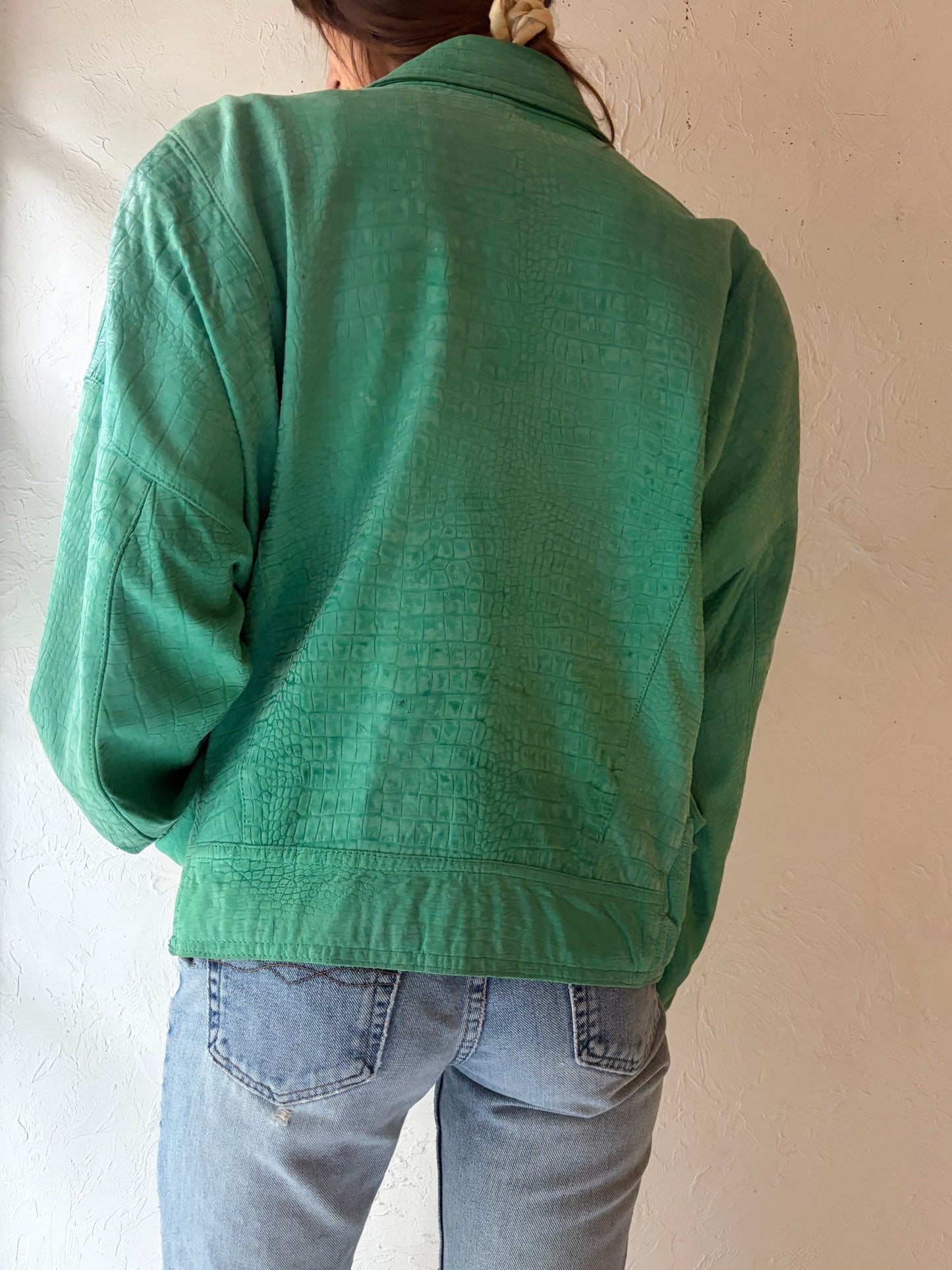 80s 'Bagatelle' Green Leather Jacket / Medium