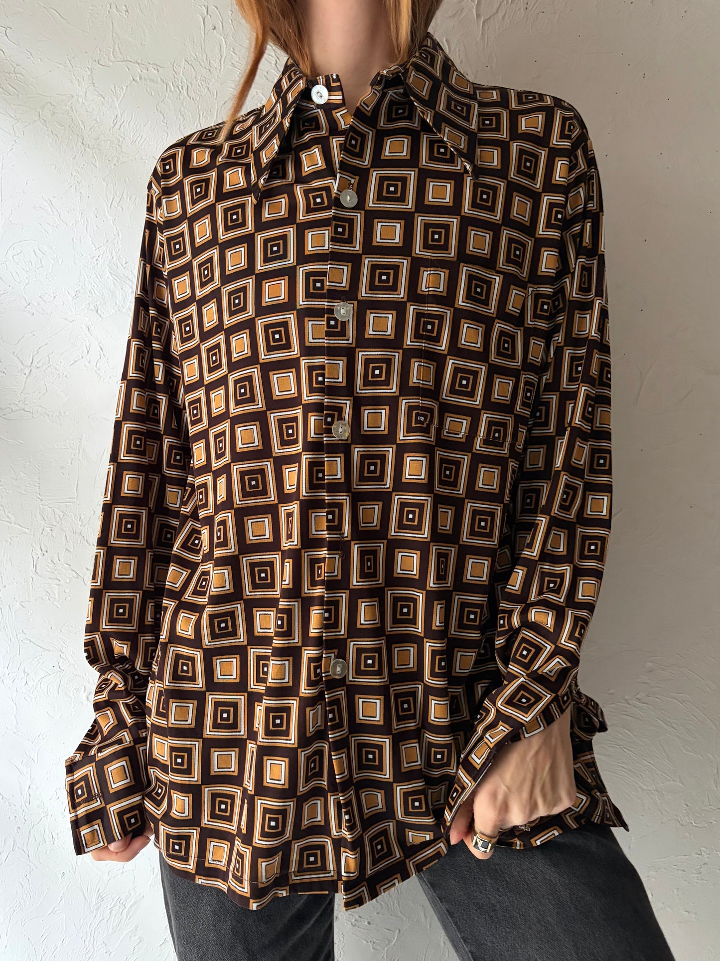 70s 'Don Lopez' Brown Patterned Shirt / Large