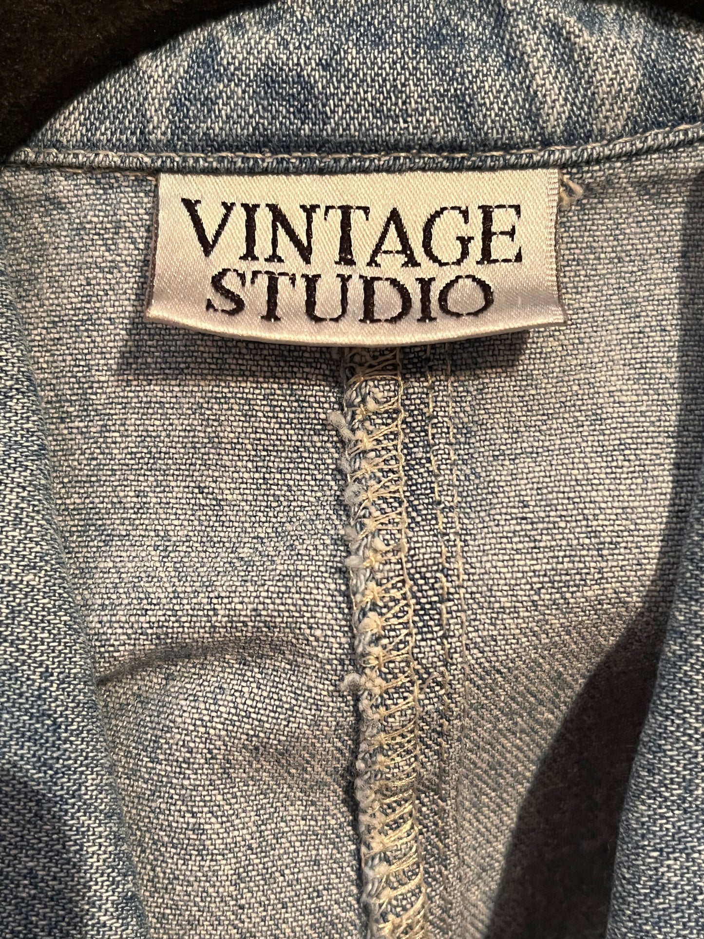 90s 'Vintage Studio' Collared Denim Mini Dress / Small