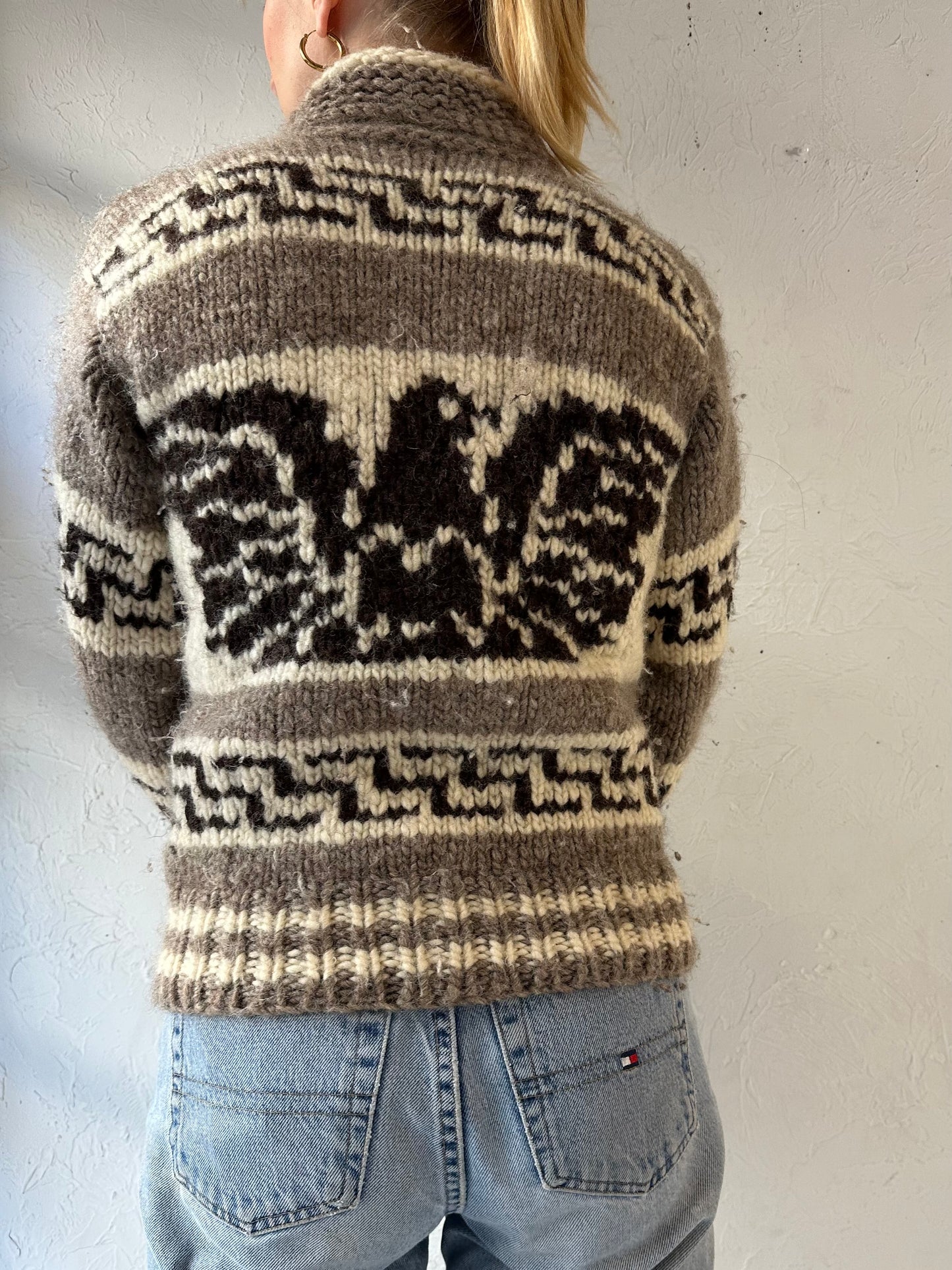 Vintage Hand Knit Zip Up Wool Eagle Sweater / Small