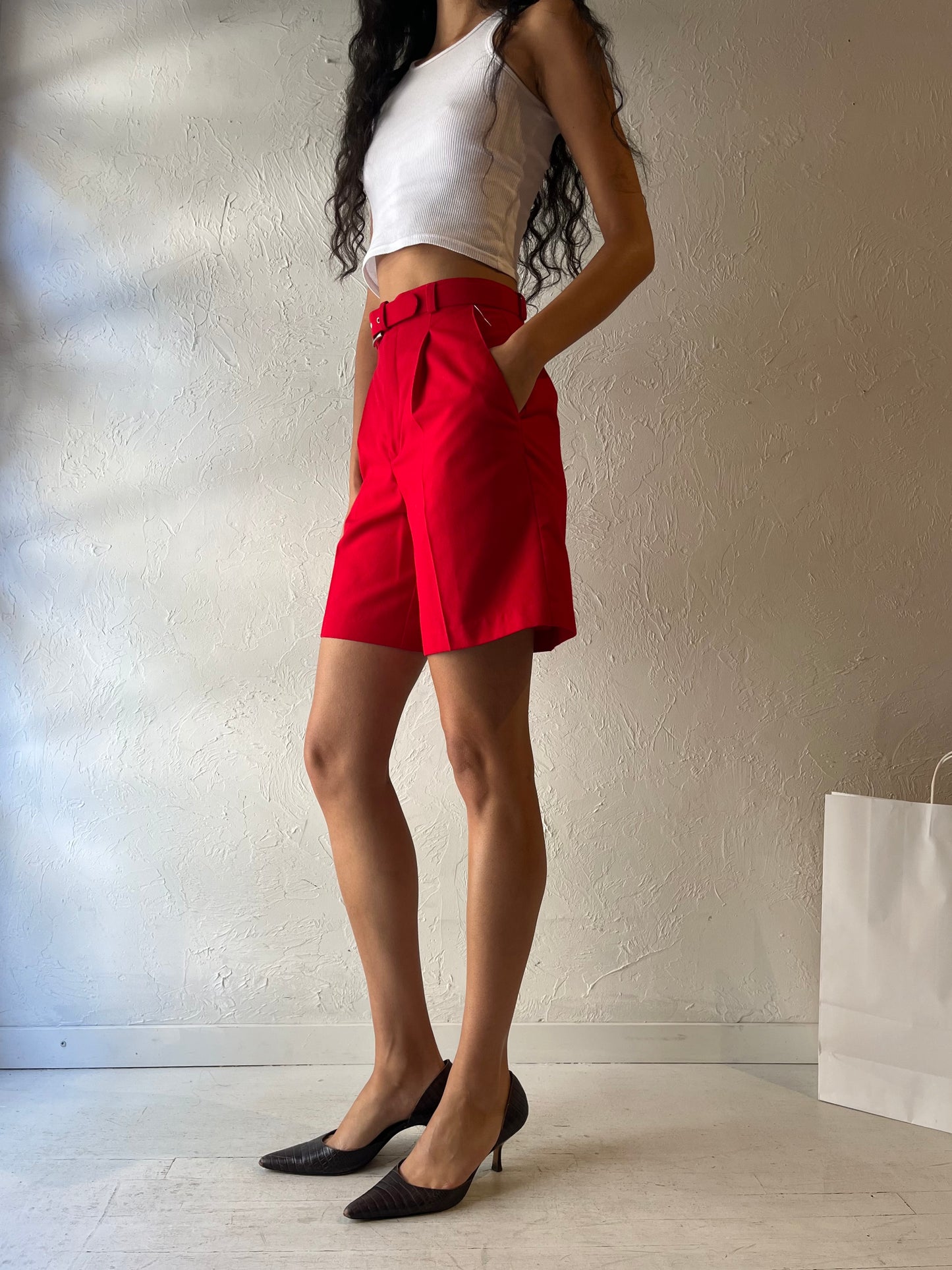 90s 'Laura Petites' Red Dress Shorts / Small