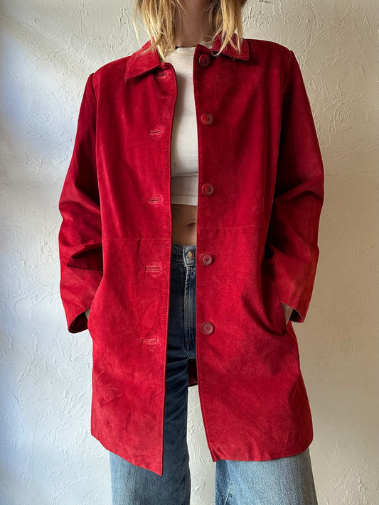 90s ‘Cherokee’ Red Suede Leather Jacket / Medium