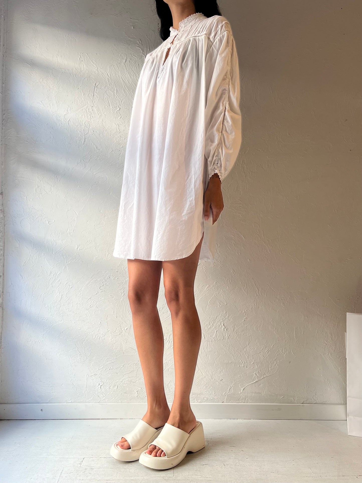 90s 'Eaton Vanity Fair' White Cotton Dress / Large