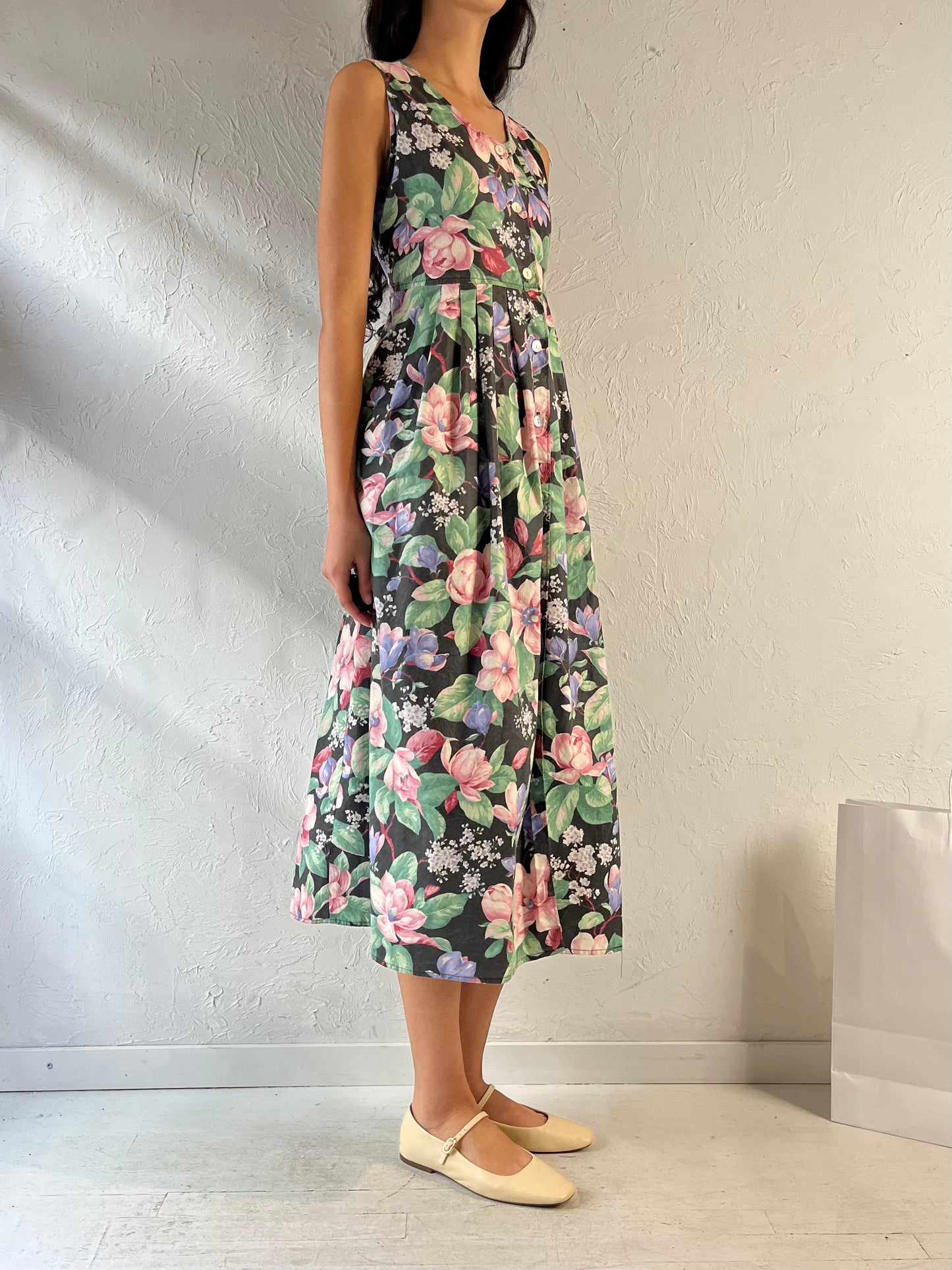 90s ‘Faith Mountain’ Sleeveless Floral Print Dress / Small