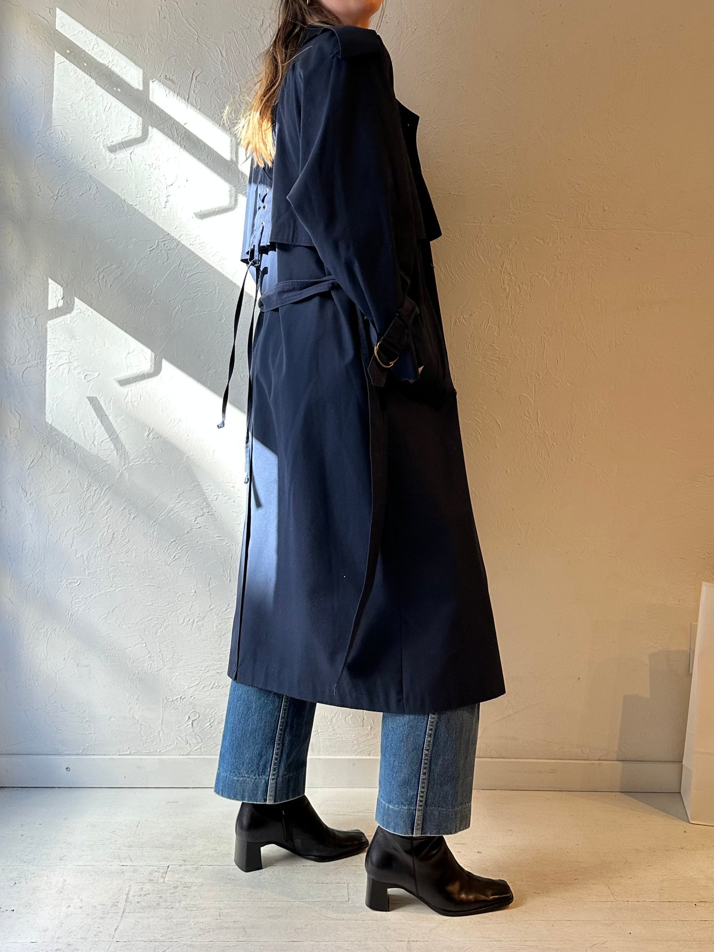 Y2k ‘VI Petites’ Navy Blue Trench Coat / Medium