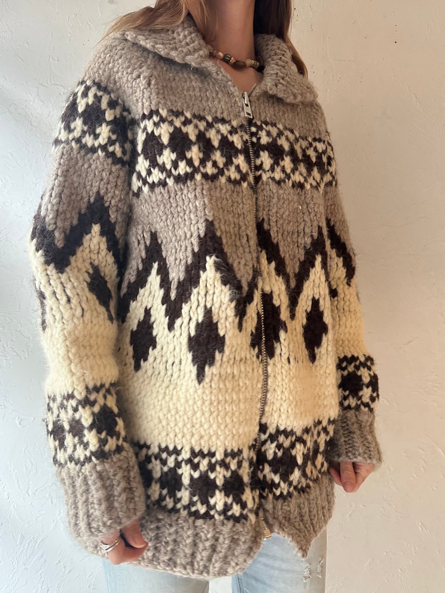 Vintage Hand Knit Chunky Wool Sweater / Medium